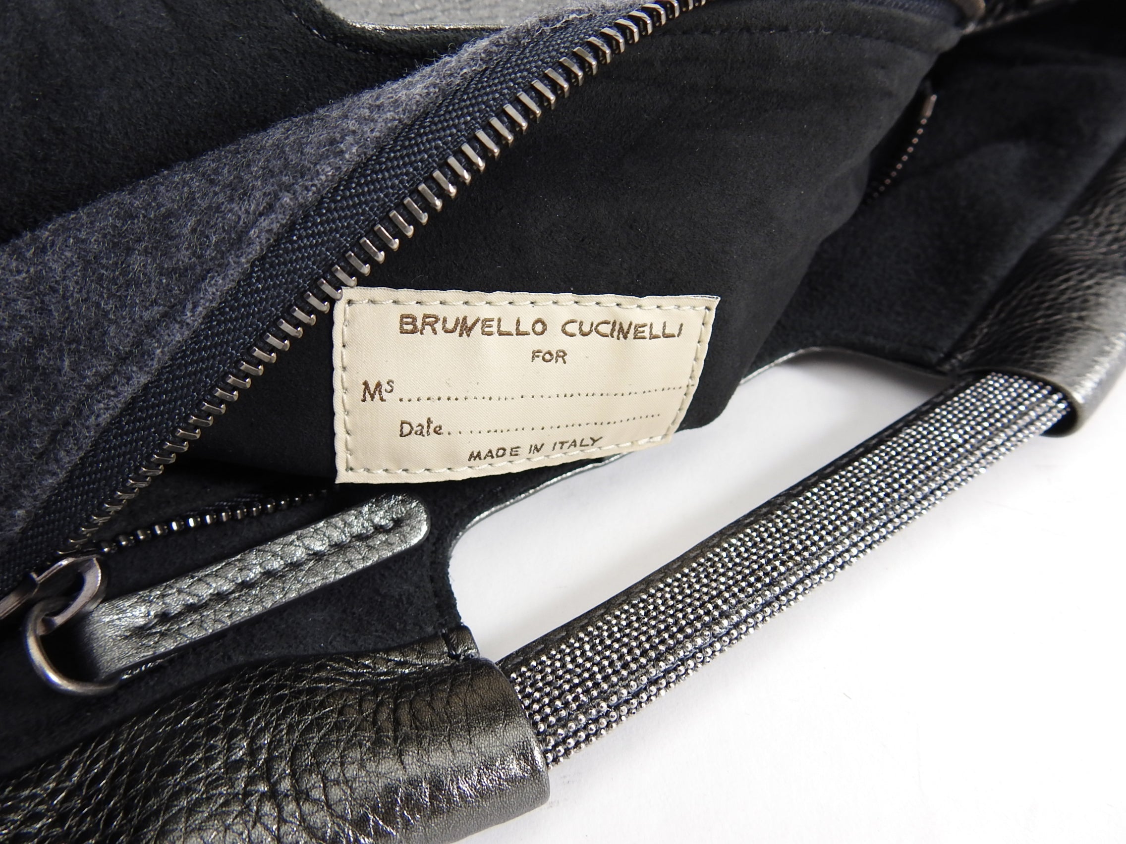 Brunello Cucinelli Grey Monili Bead Trim Small Tote Crossbody