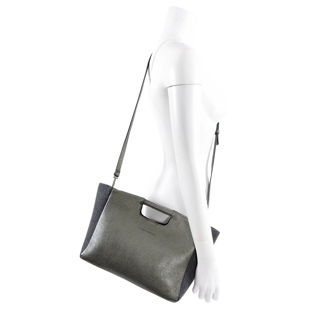 Brunello Cucinelli Grey Monili Bead Trim Small Tote Crossbody