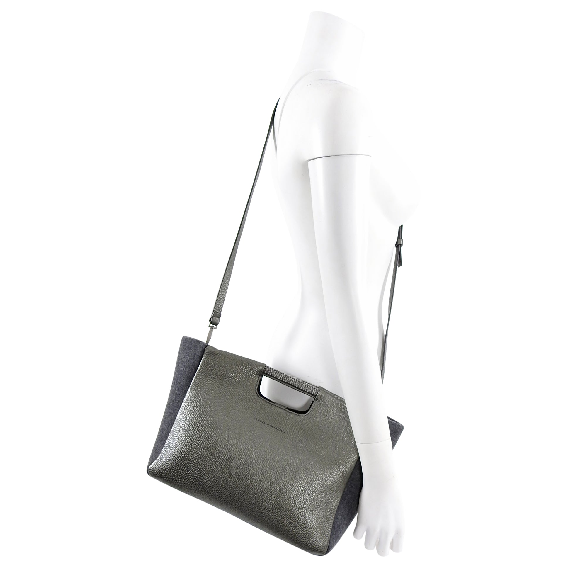 Brunello Cucinelli Grey Monili Bead Trim Small Tote Crossbody
