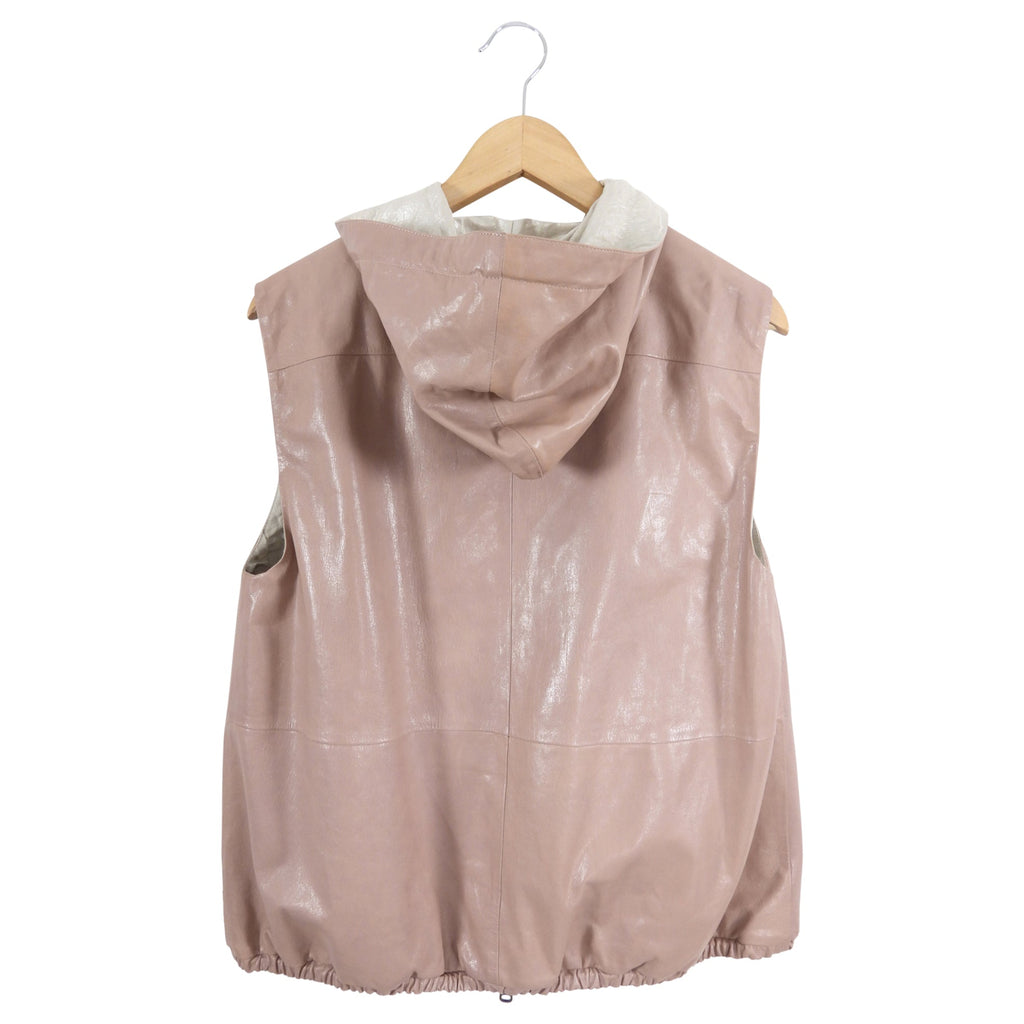 Brunello Cucinelli Quartz Pink Leather Reversible Hooded Vest - IT44 / 8