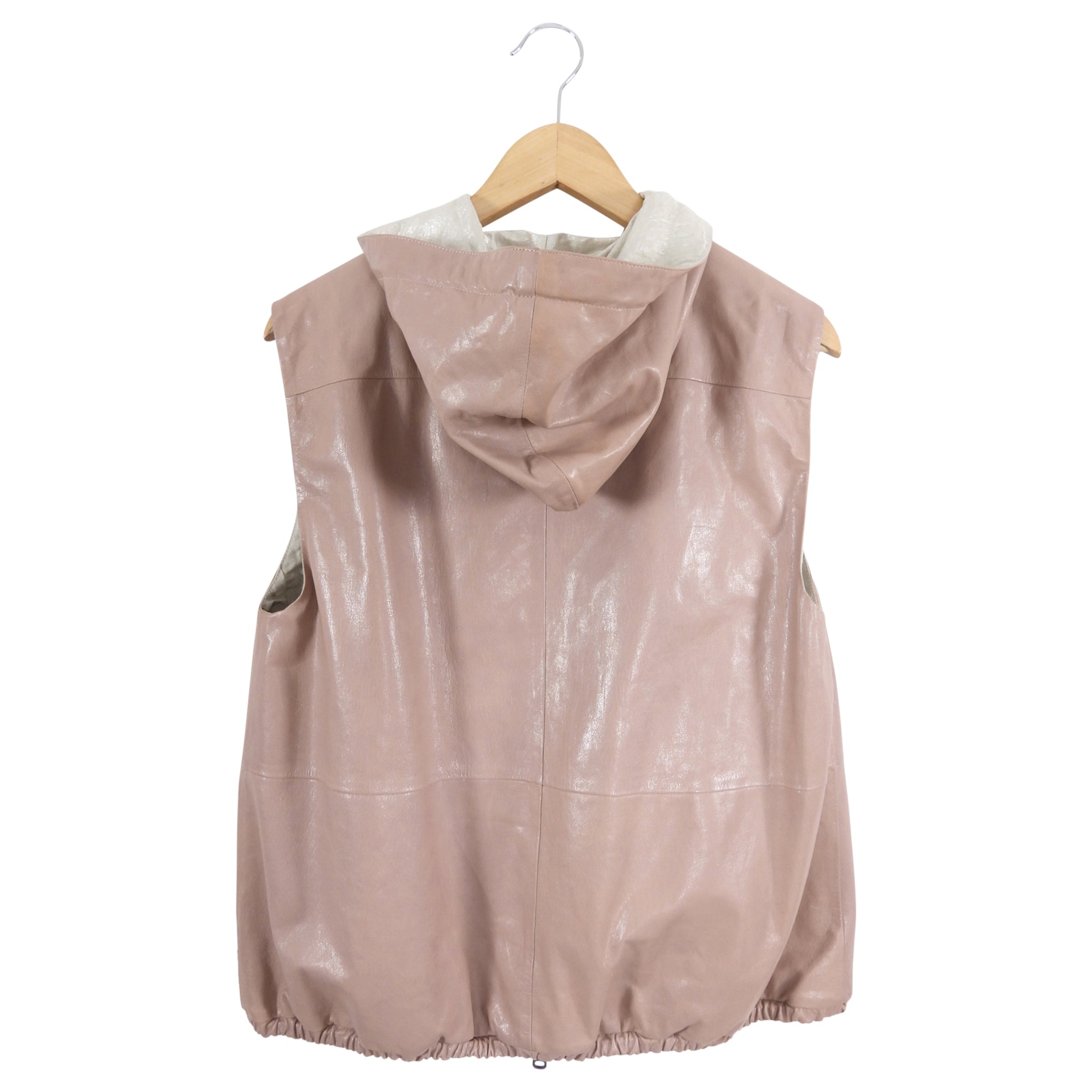 Brunello Cucinelli Quartz Pink Leather Reversible Hooded Vest - IT44 / 8