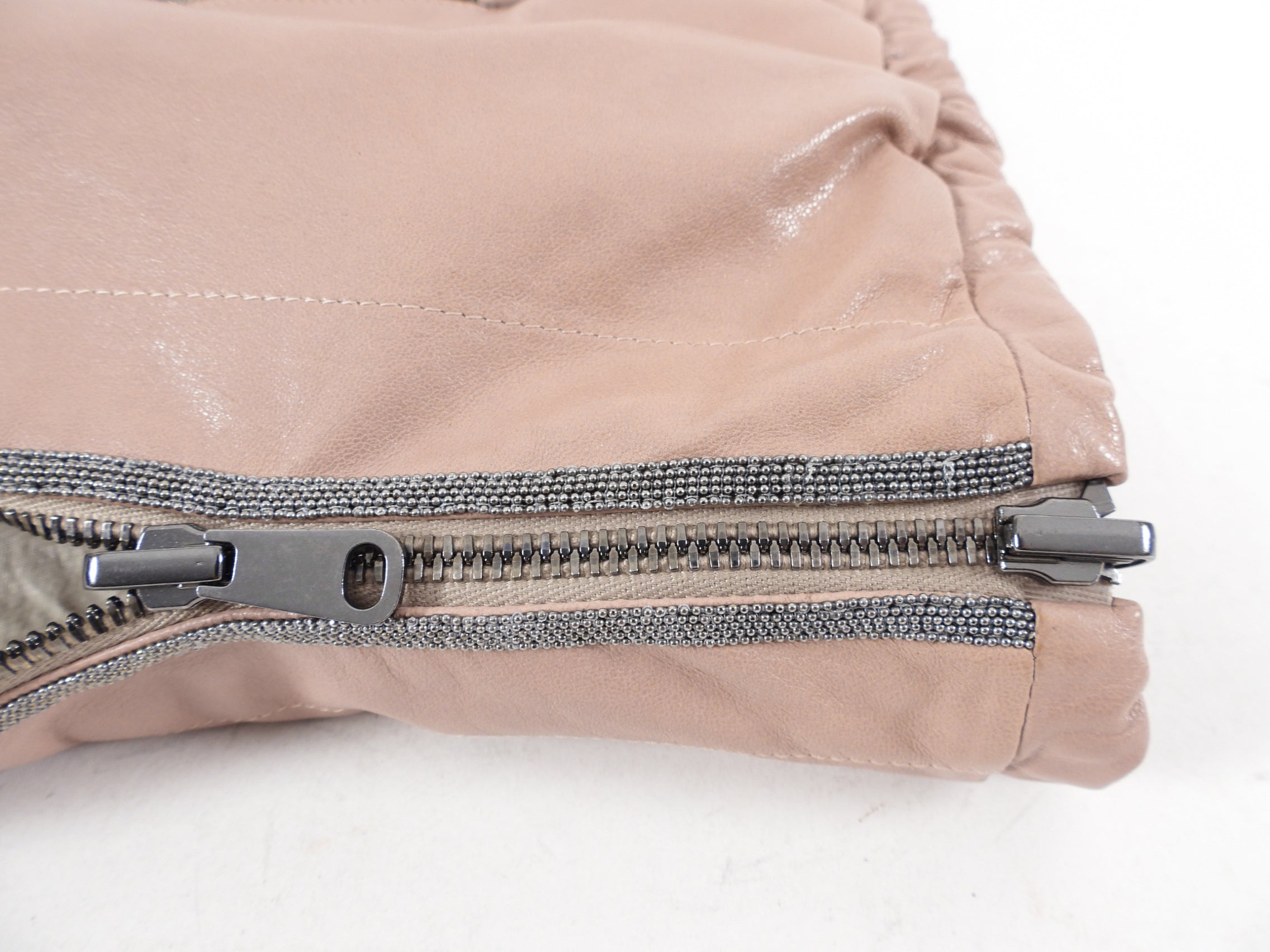 Brunello Cucinelli Quartz Pink Leather Reversible Hooded Vest - IT44 / 8