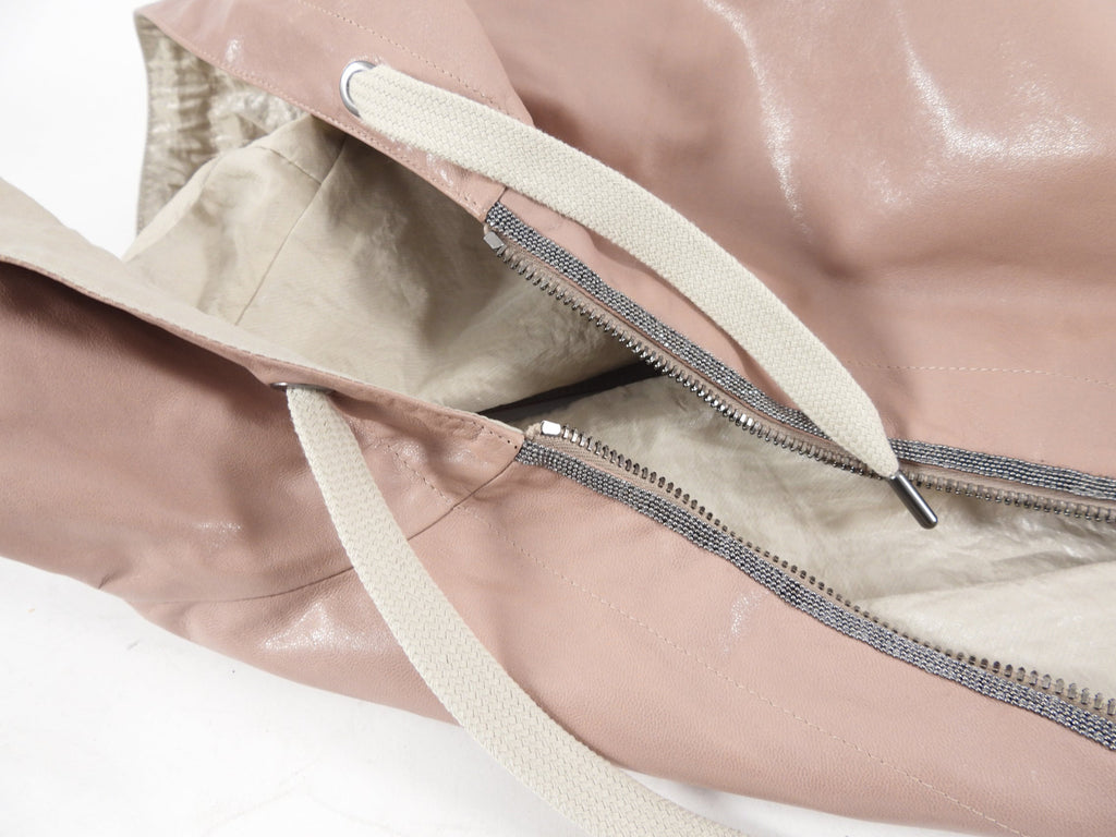 Brunello Cucinelli Quartz Pink Leather Reversible Hooded Vest - IT44 / 8