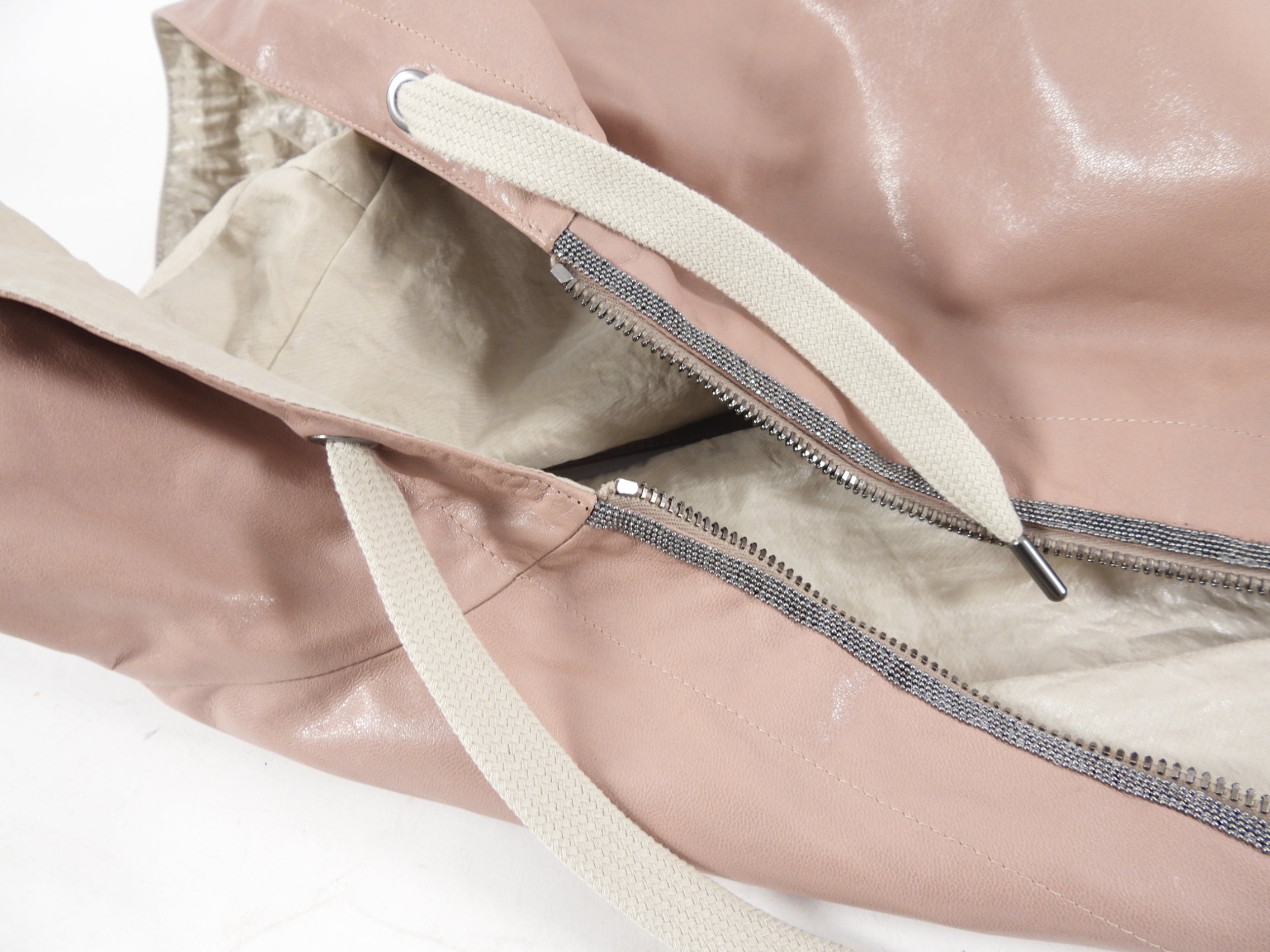 Brunello Cucinelli Quartz Pink Leather Reversible Hooded Vest - IT44 / 8