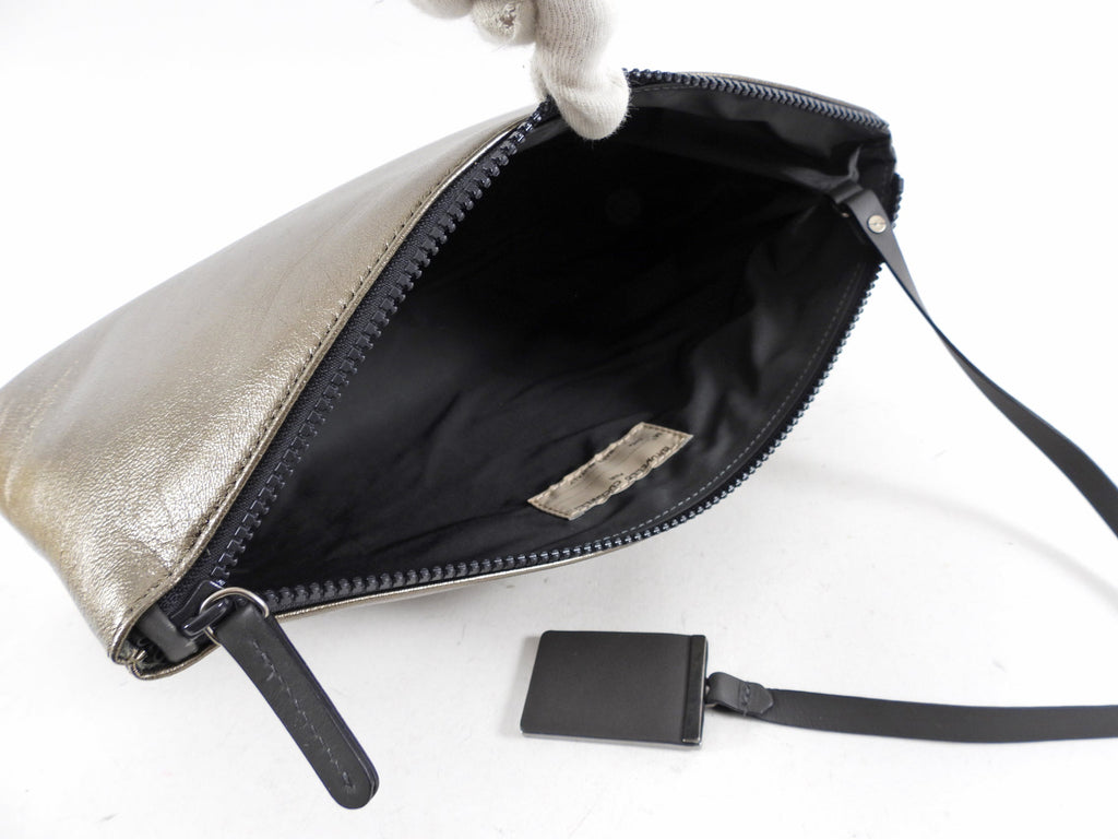 Brunello Cucinelli Pewter Metallic Leather Zip Large Pouch / Clutch Bag