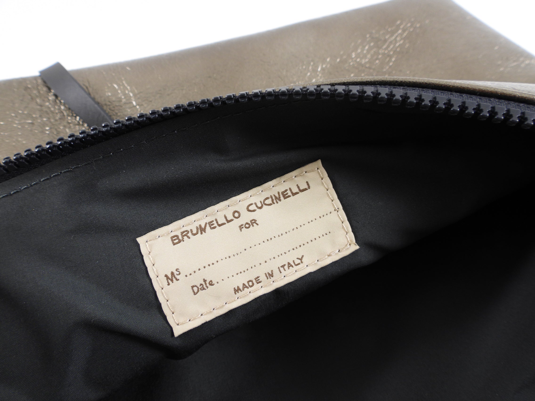 Brunello Cucinelli Pewter Metallic Leather Zip Large Pouch / Clutch Bag