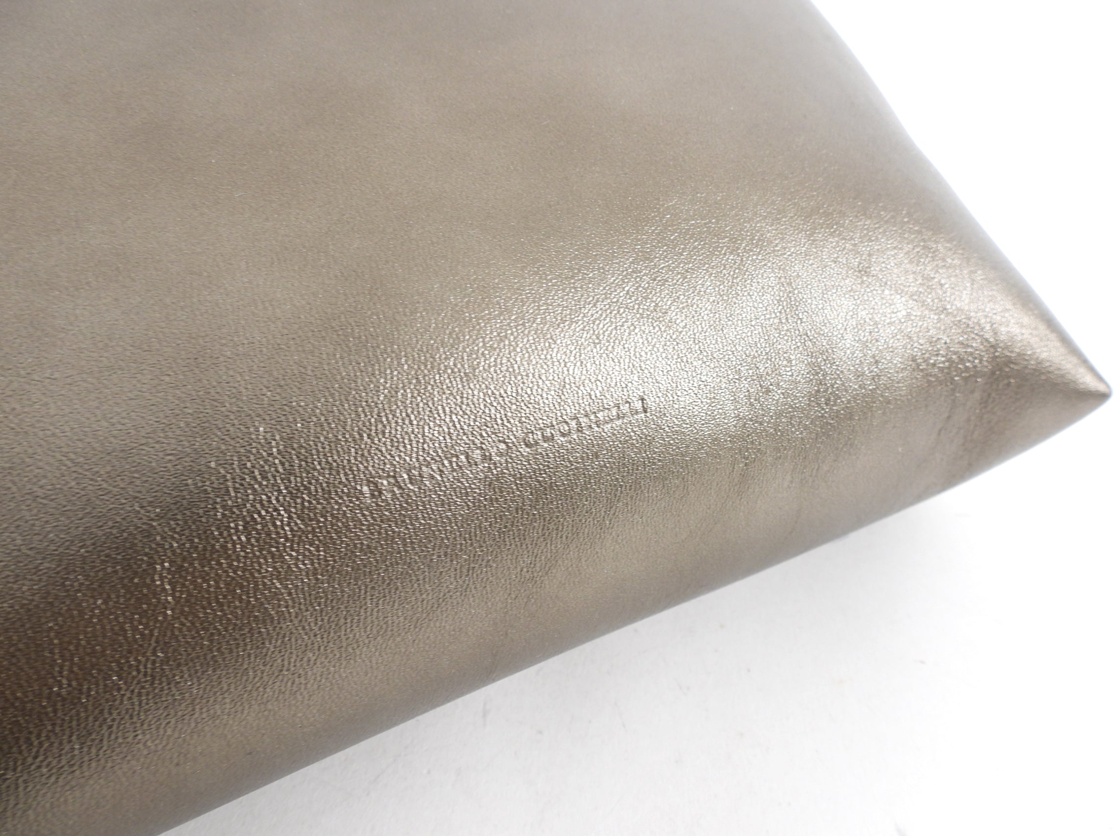 Brunello Cucinelli Pewter Metallic Leather Zip Large Pouch / Clutch Bag