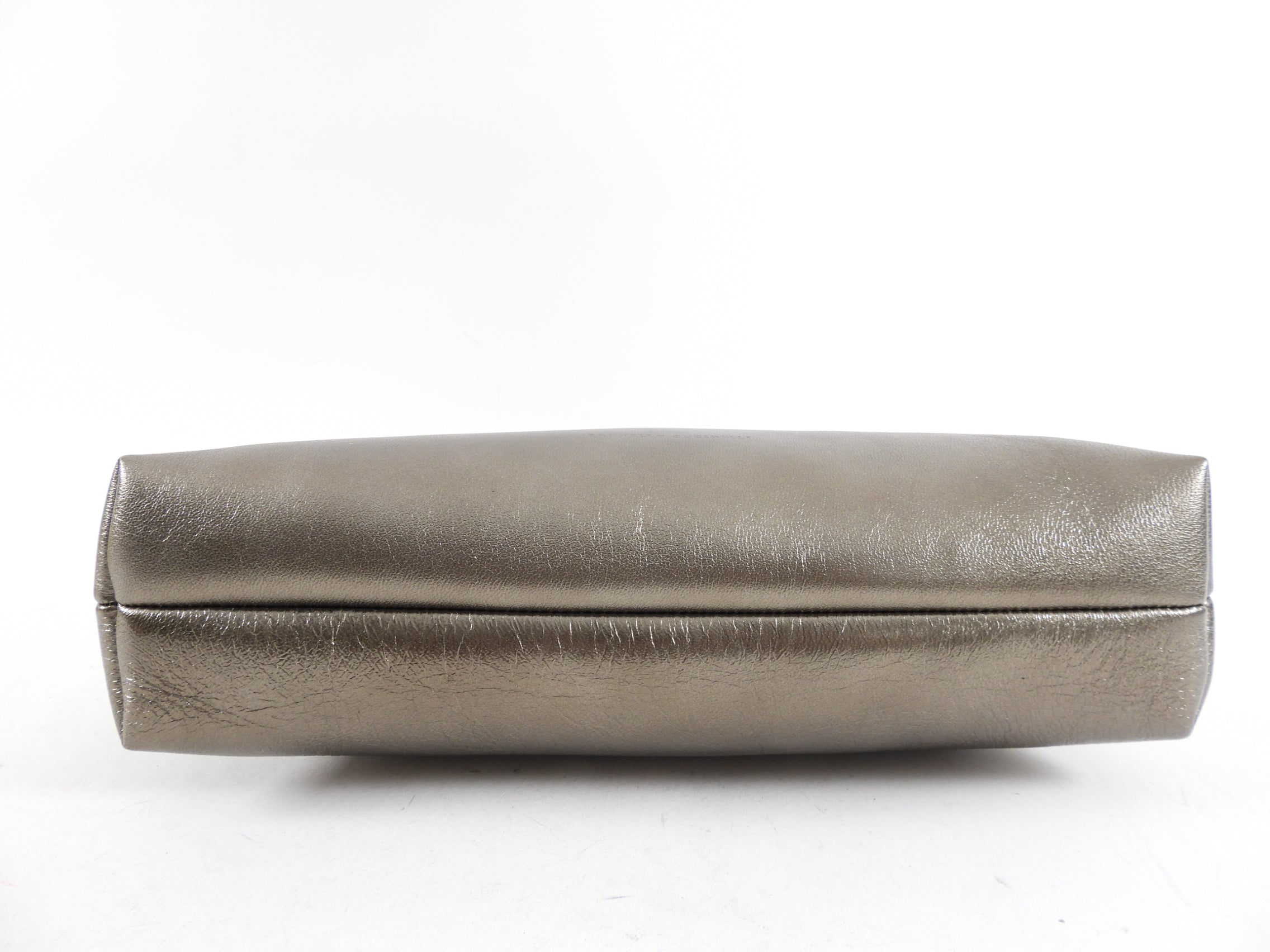 Brunello Cucinelli Pewter Metallic Leather Zip Large Pouch / Clutch Bag