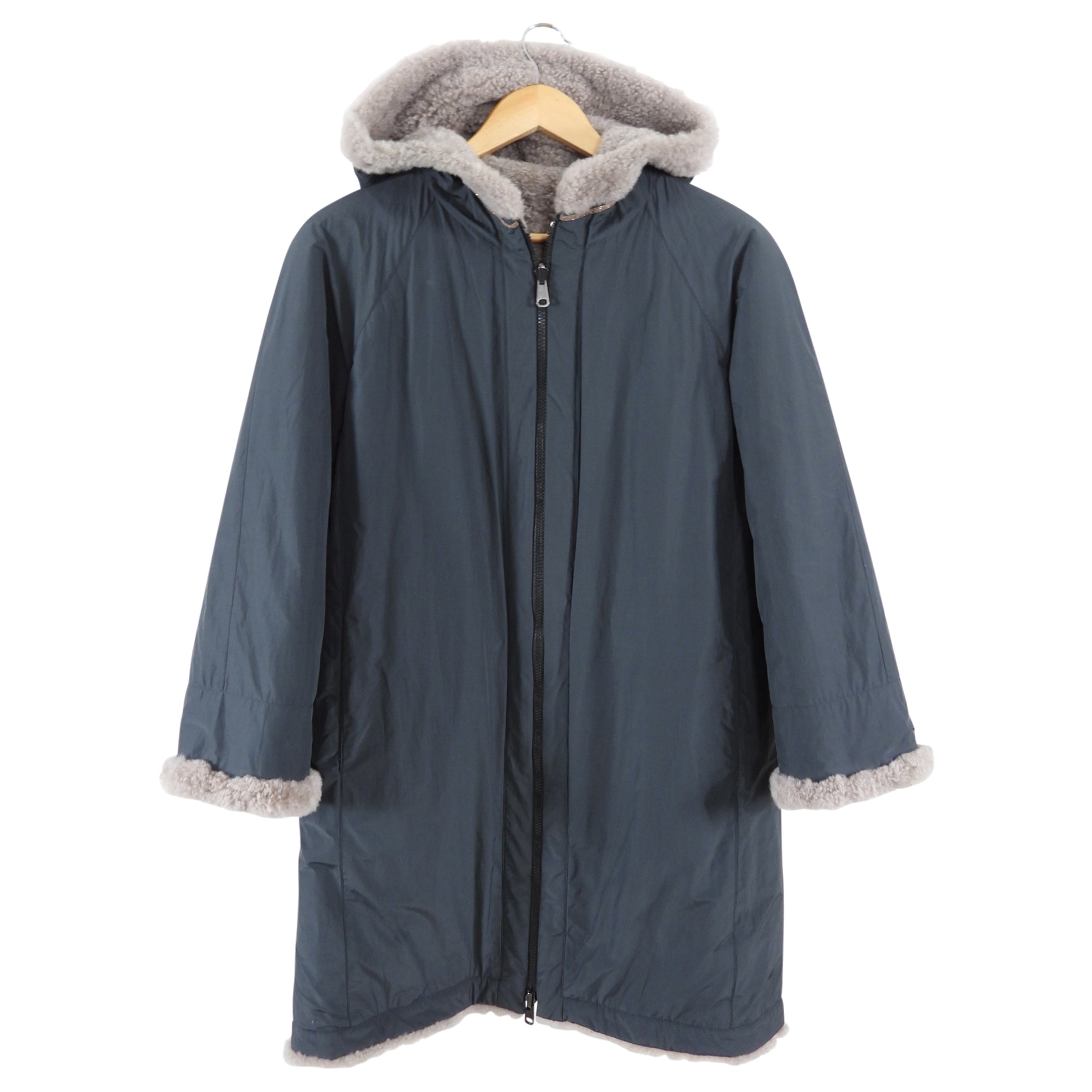 Brunello Cucinelli Charcoal Grey / Taupe Shearling Reversible Zip Coat - IT40 / 4