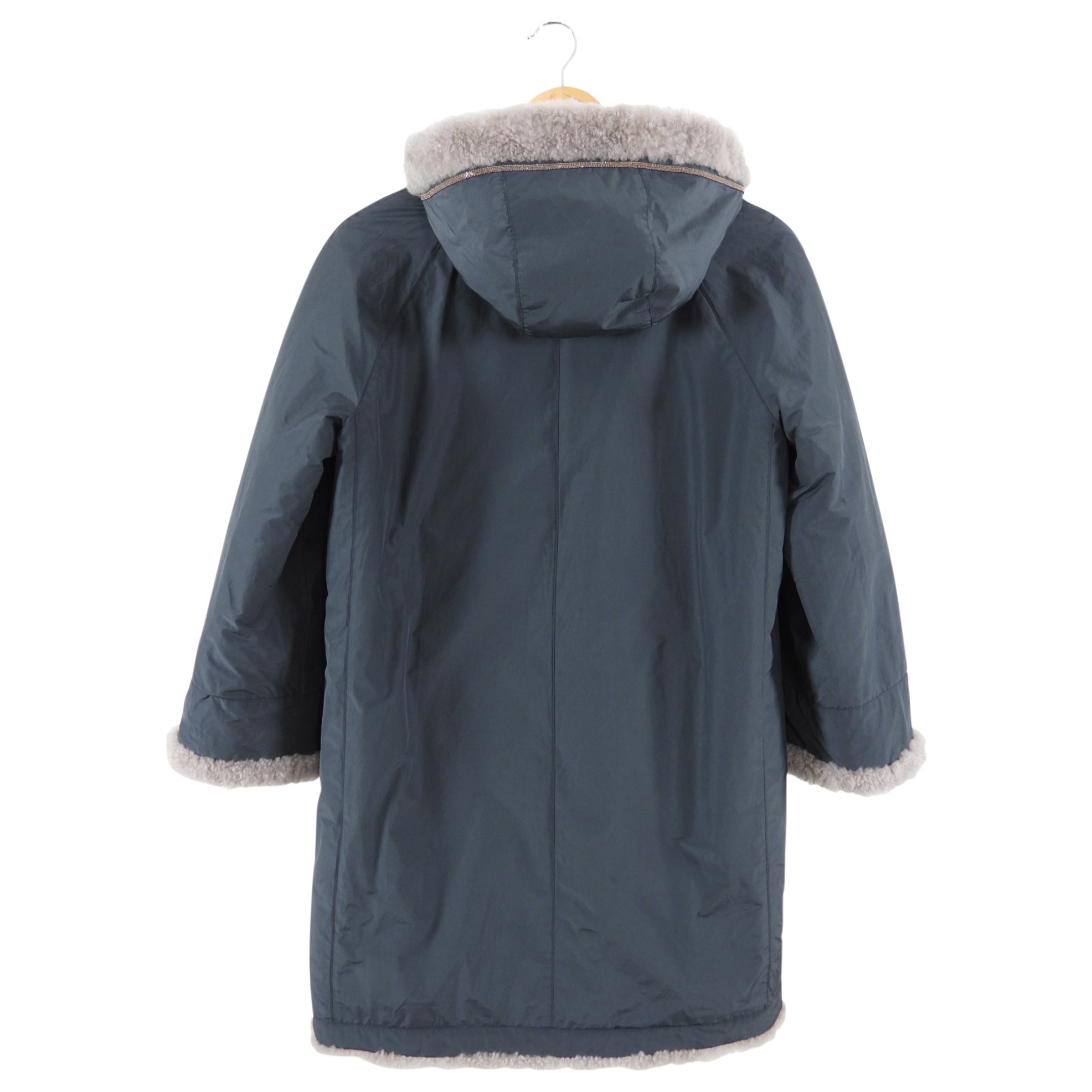 Brunello Cucinelli Charcoal Grey / Taupe Shearling Reversible Zip Coat - IT40 / 4