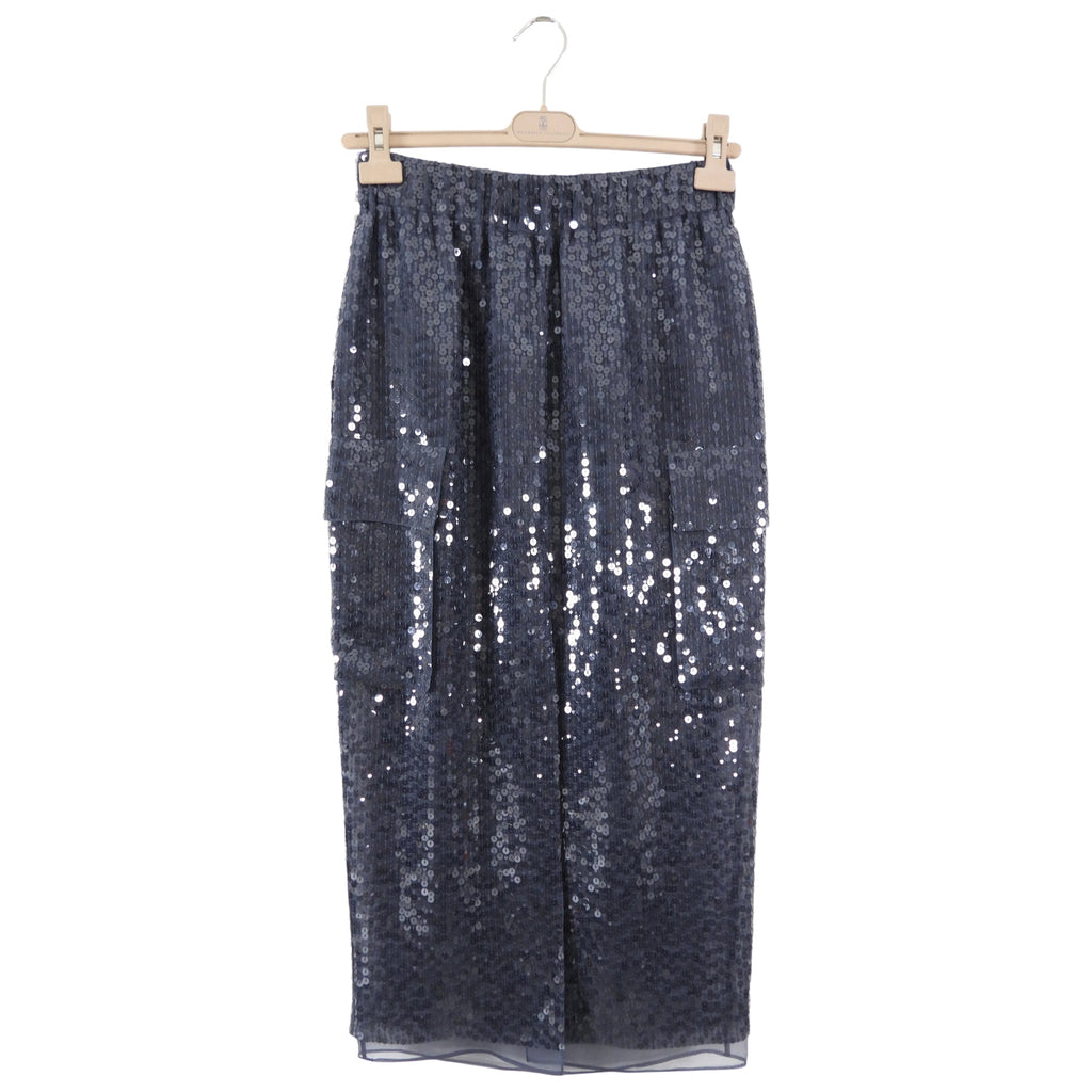 Brunello Cucinelli Grey Long Sequin Silk Cargo Skirt - S (4/6)
