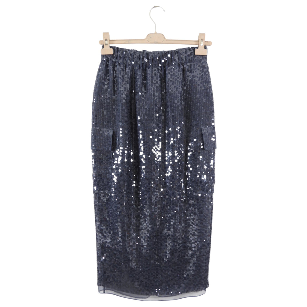 Brunello Cucinelli Grey Long Sequin Silk Cargo Skirt - S (4/6)