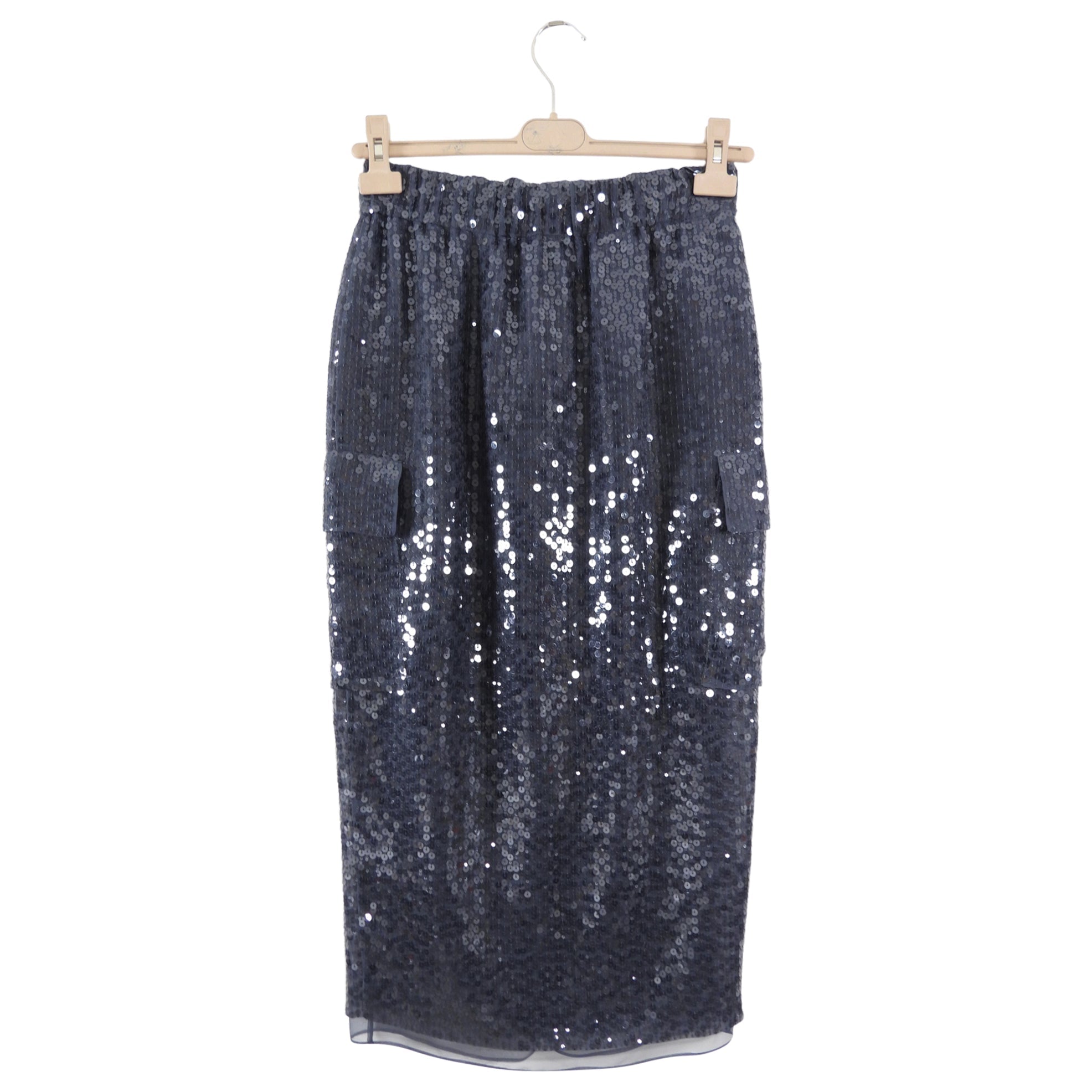 Brunello Cucinelli Grey Long Sequin Silk Cargo Skirt - S (4/6)