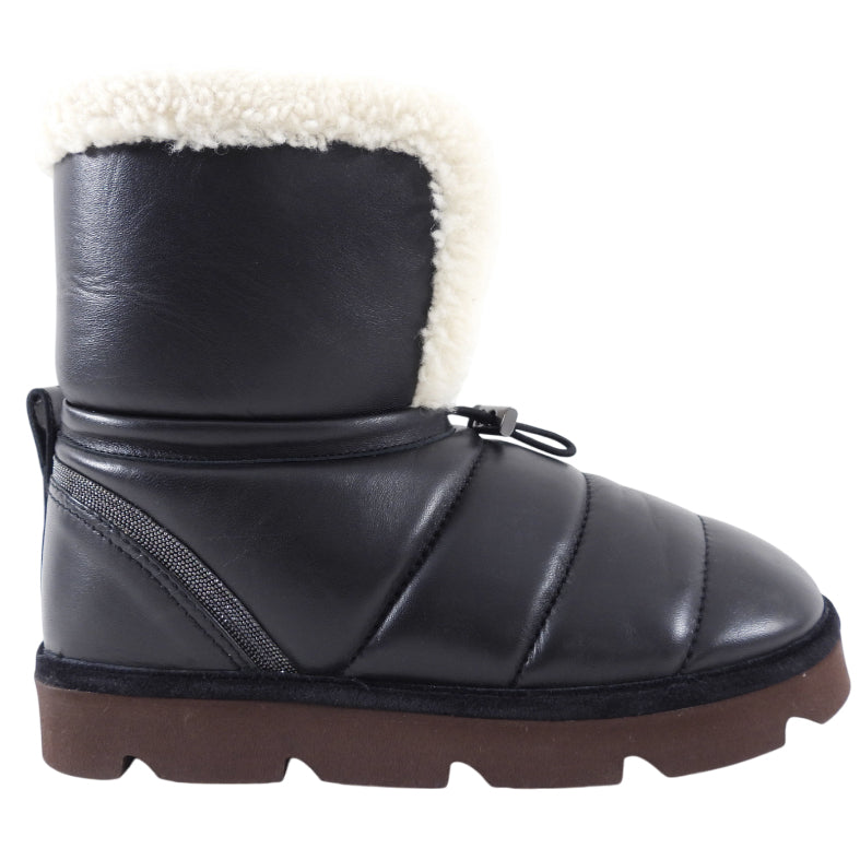 Brunello Cucinelli Black Leather Shearling Monili Boots - 37