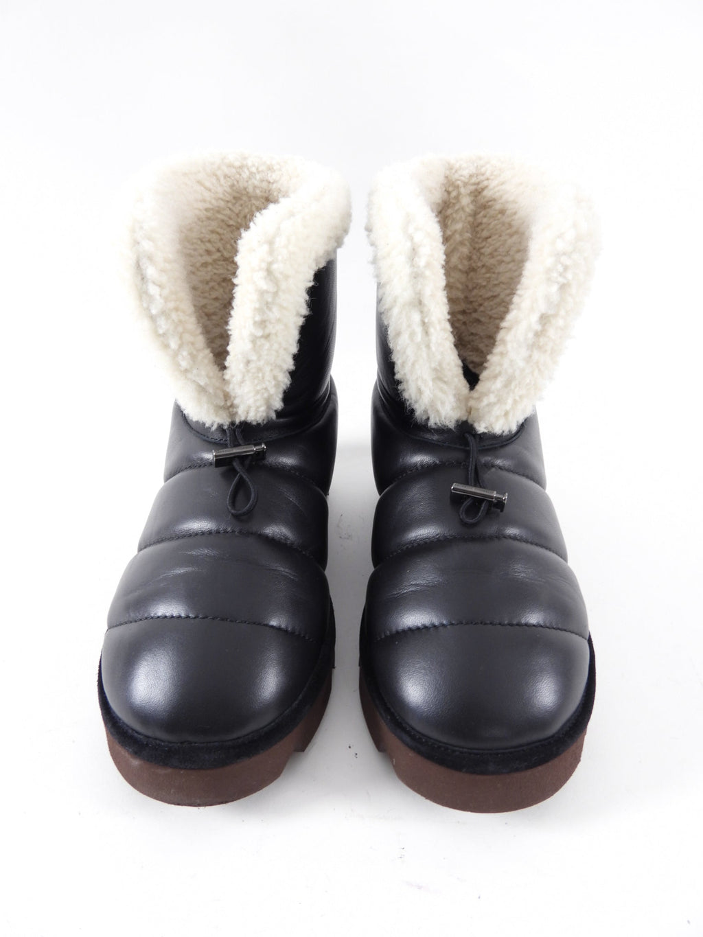 Brunello Cucinelli Black Leather Shearling Monili Boots - 37