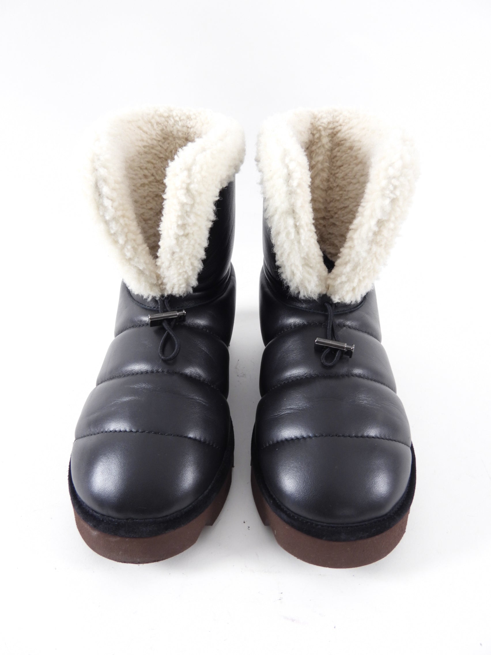 Brunello Cucinelli Black Leather Shearling Monili Boots - 37