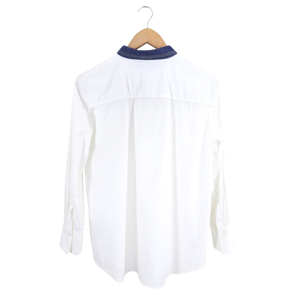 Brunello Cucinelli White Cotton Shirt with Denim Collar - M / 6 / 8