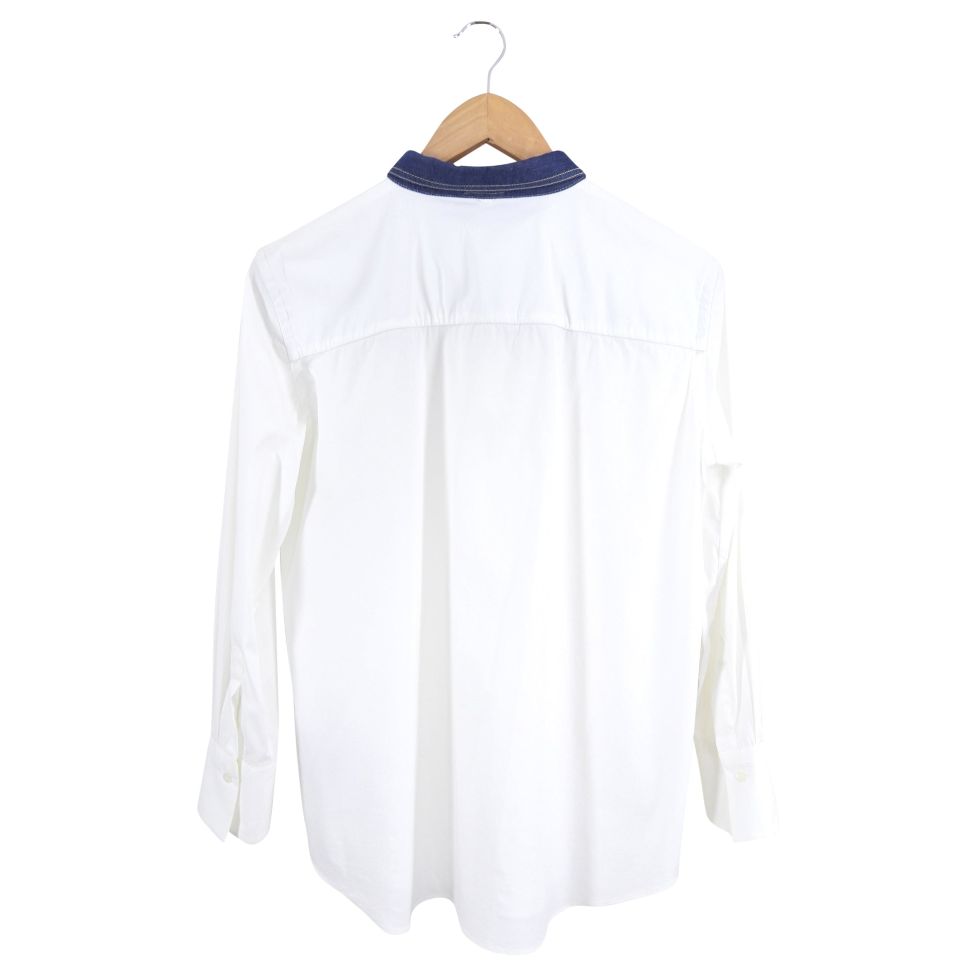 Brunello Cucinelli White Cotton Shirt with Denim Collar - M / 6 / 8