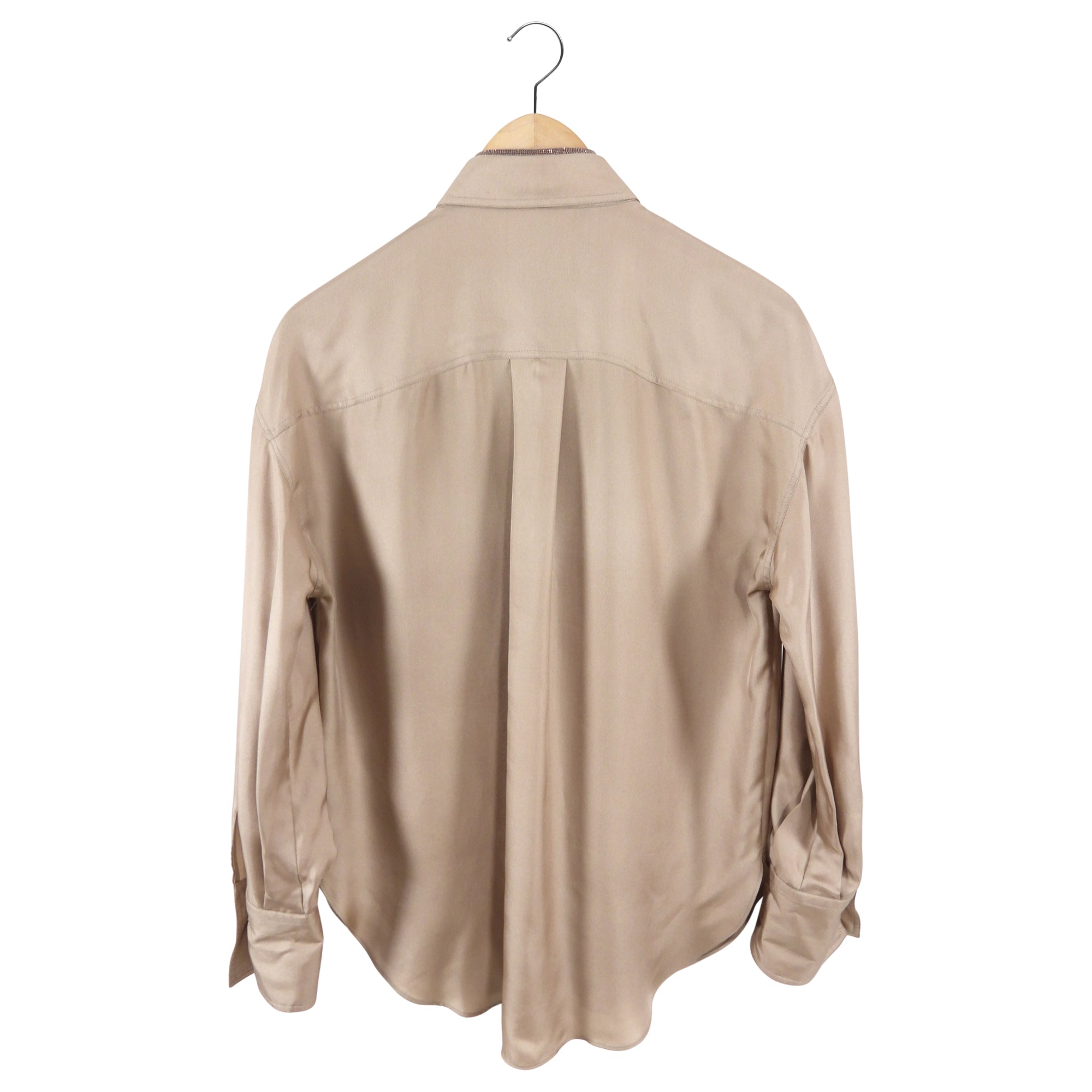 Brunello Cucinelli Light Brown Silk Monili Collar Shirt - XS