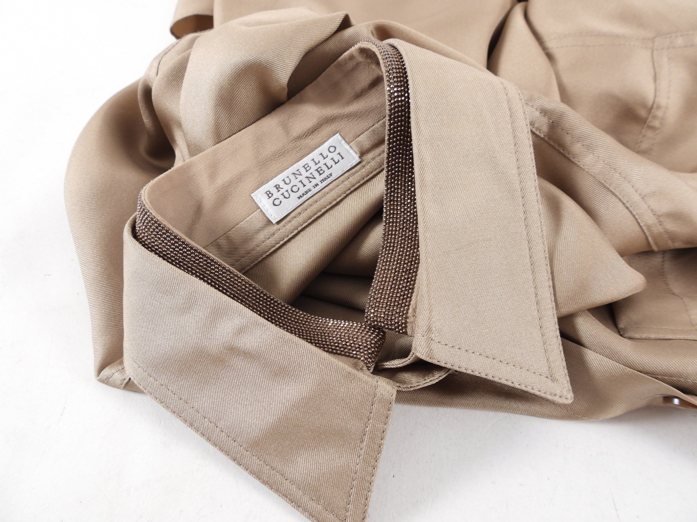Brunello Cucinelli Light Brown Silk Monili Collar Shirt - XS