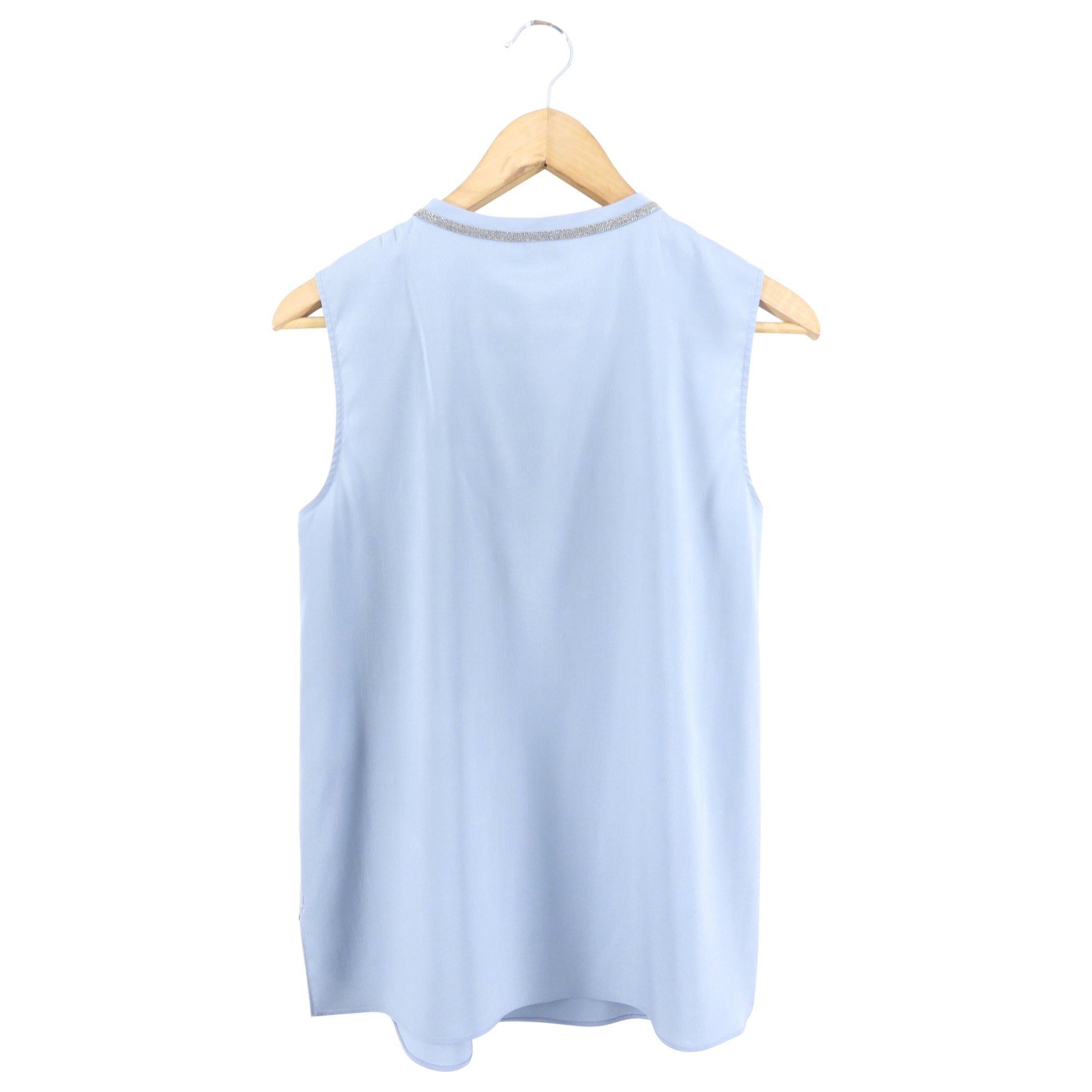 Brunello Cucinelli Steel Blue Silk Tank with Monili Trim - S (4/6)