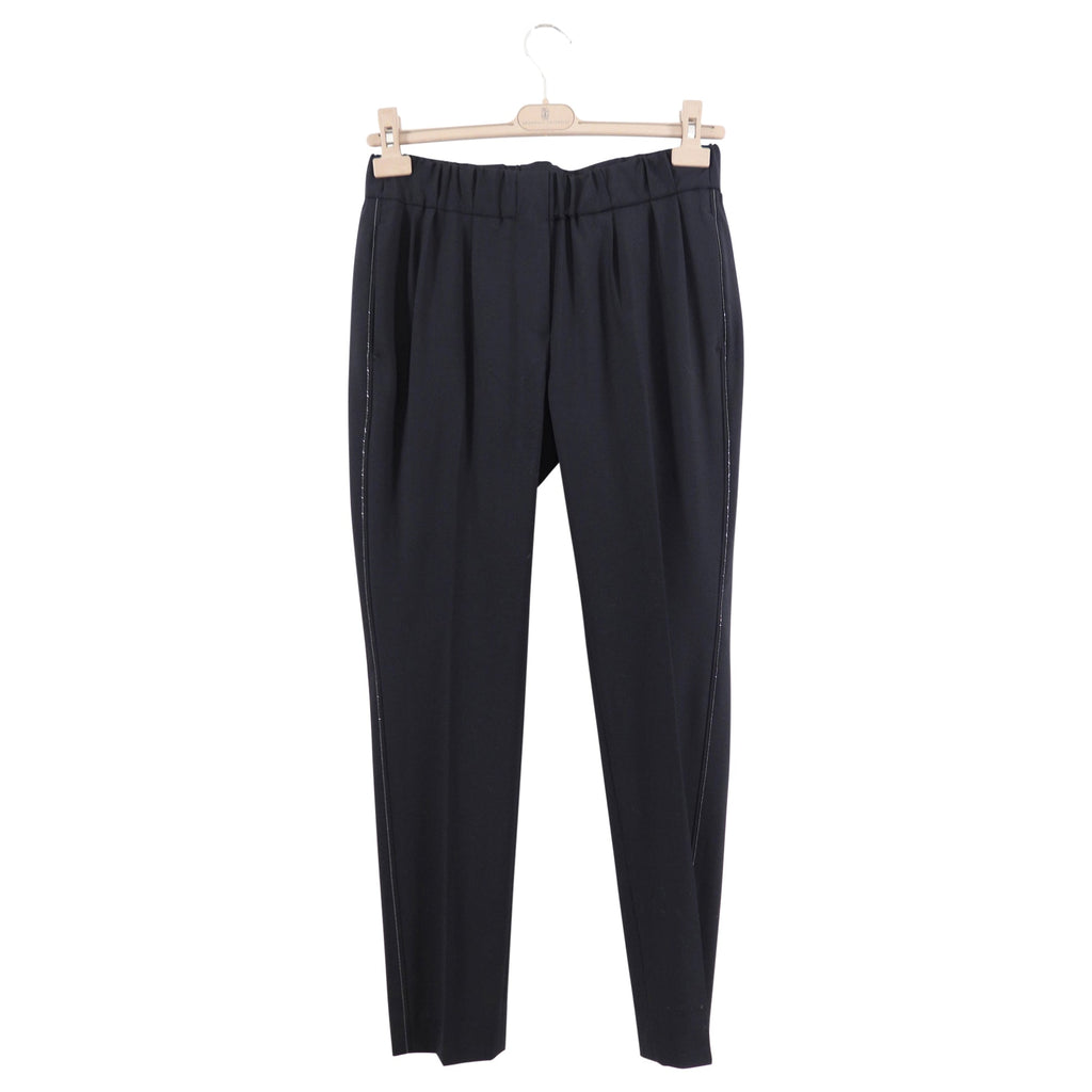 Brunello Cucinelli Black Wool Blend Trouser with Monili Trim - S (4)