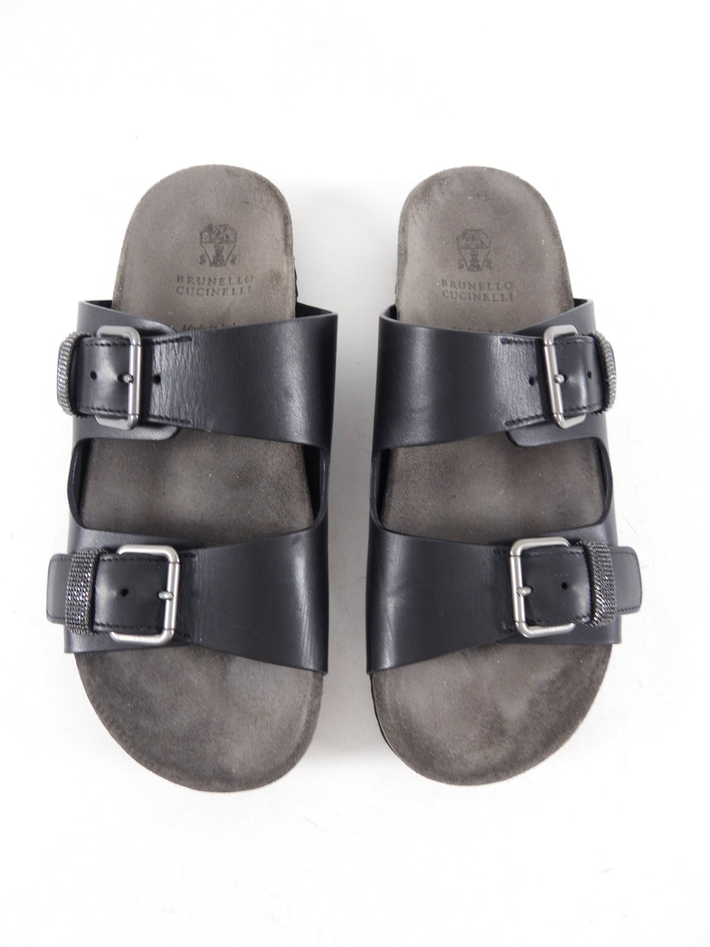 Brunello Cucinelli Charcoal Grey Leather Monili Sandal - 36.5