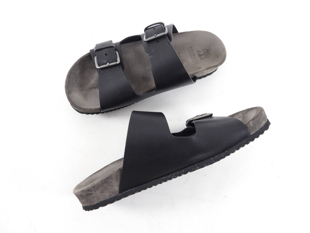 Brunello Cucinelli Charcoal Grey Leather Monili Sandal - 36.5
