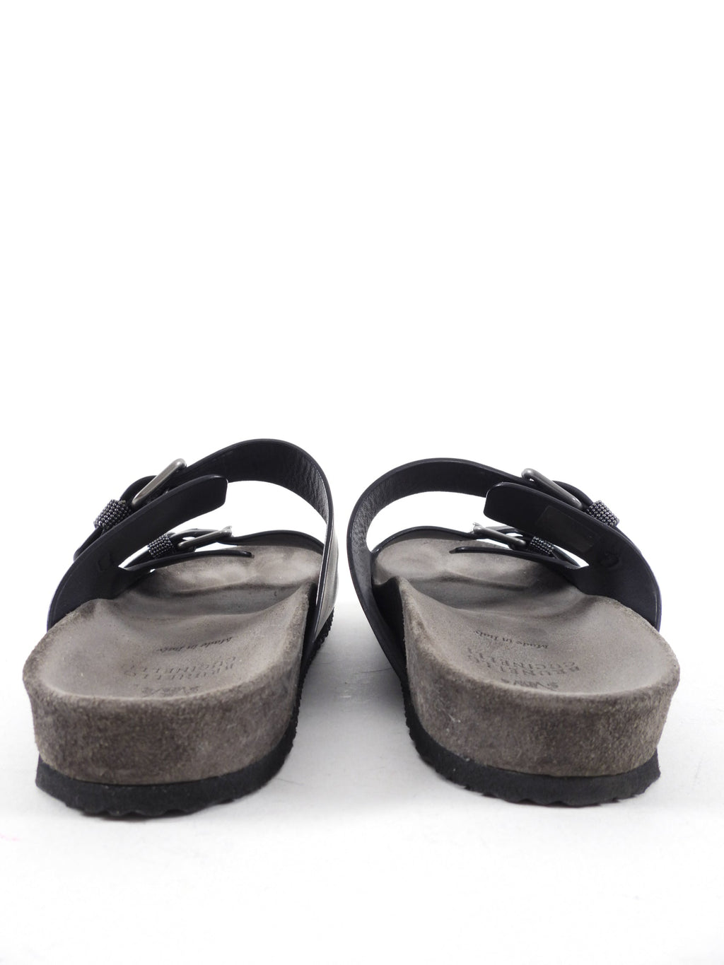 Brunello Cucinelli Charcoal Grey Leather Monili Sandal - 36.5