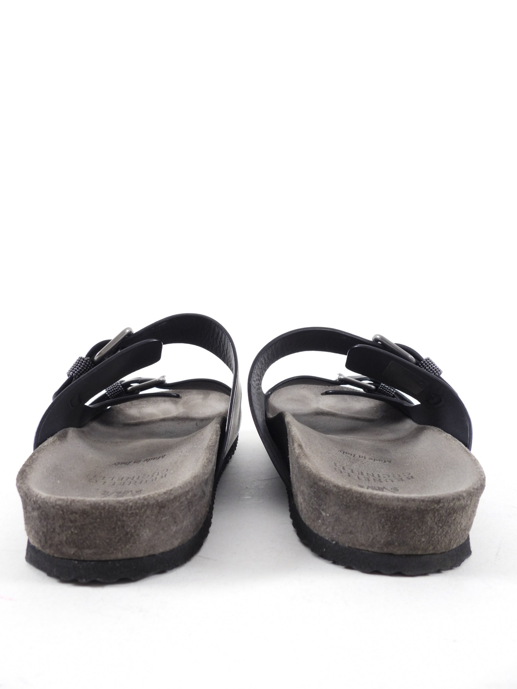 Brunello Cucinelli Charcoal Grey Leather Monili Sandal - 36.5