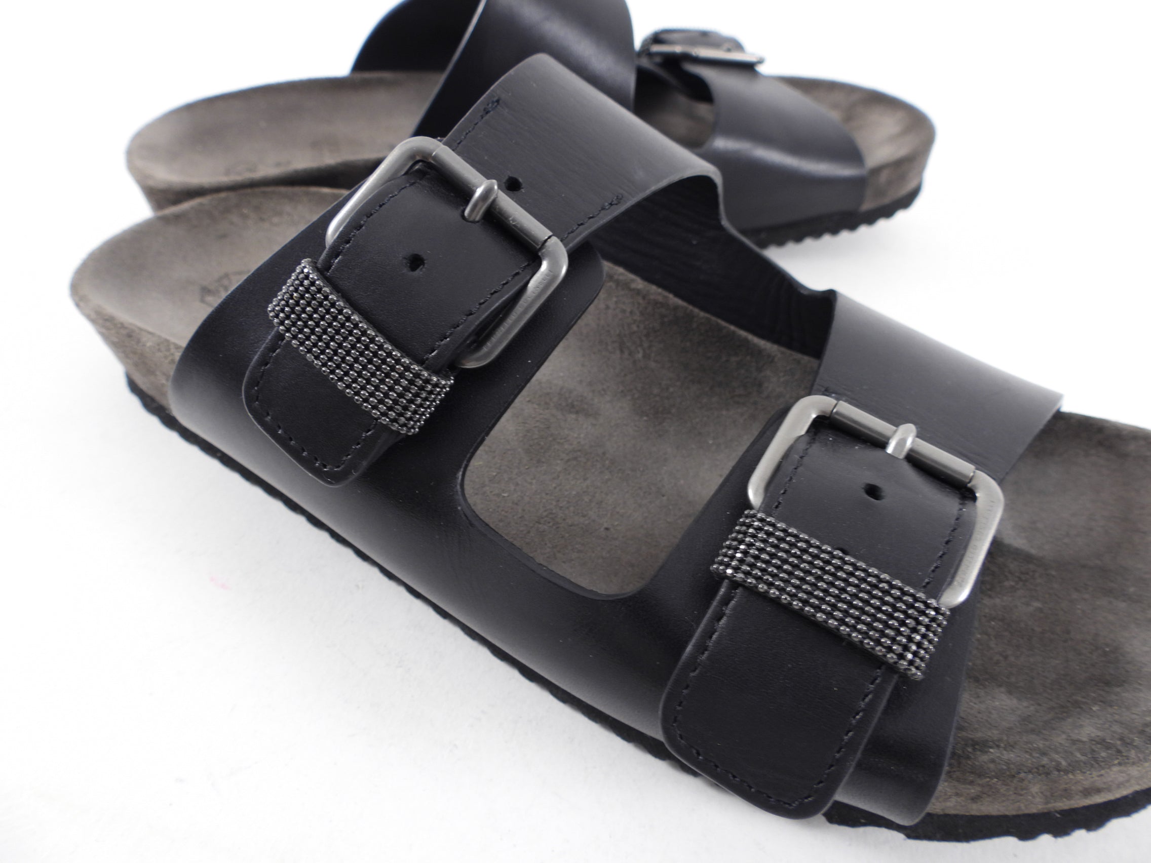 Brunello Cucinelli Charcoal Grey Leather Monili Sandal - 36.5