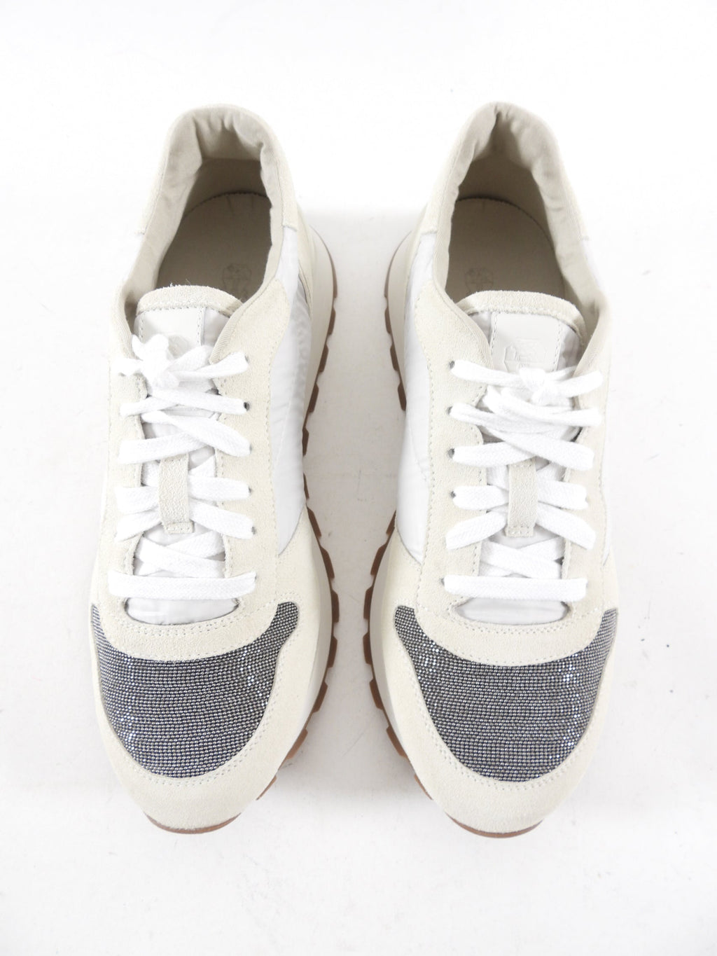 Brunello Cucinelli Off White Leather Nylon Monili Sneakers - 40