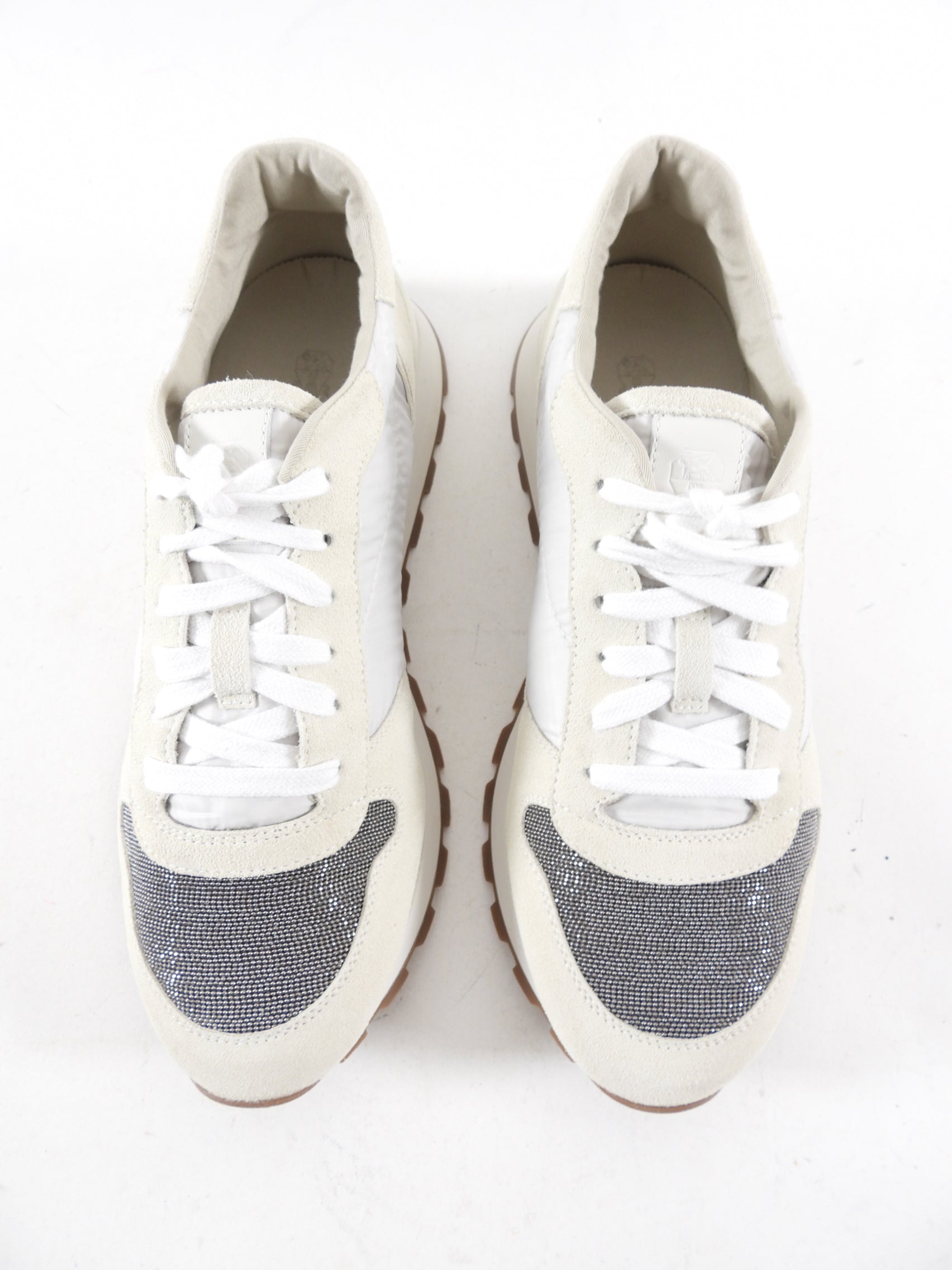 Brunello Cucinelli Off White Leather Nylon Monili Sneakers - 40