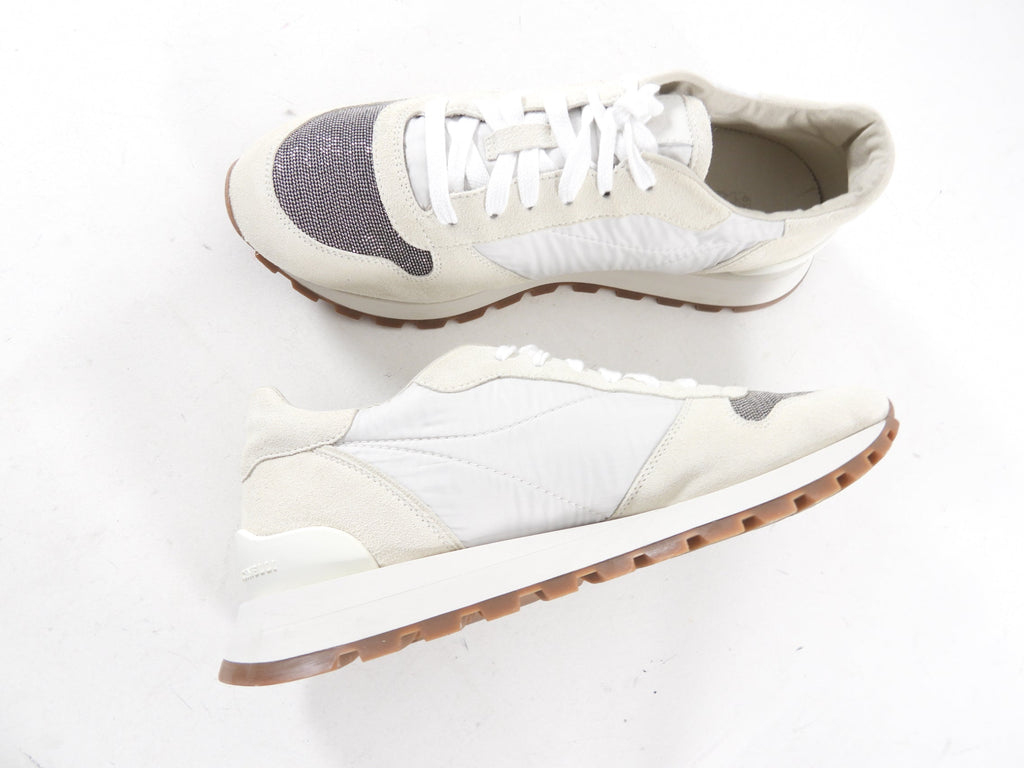 Brunello Cucinelli Off White Leather Nylon Monili Sneakers - 40