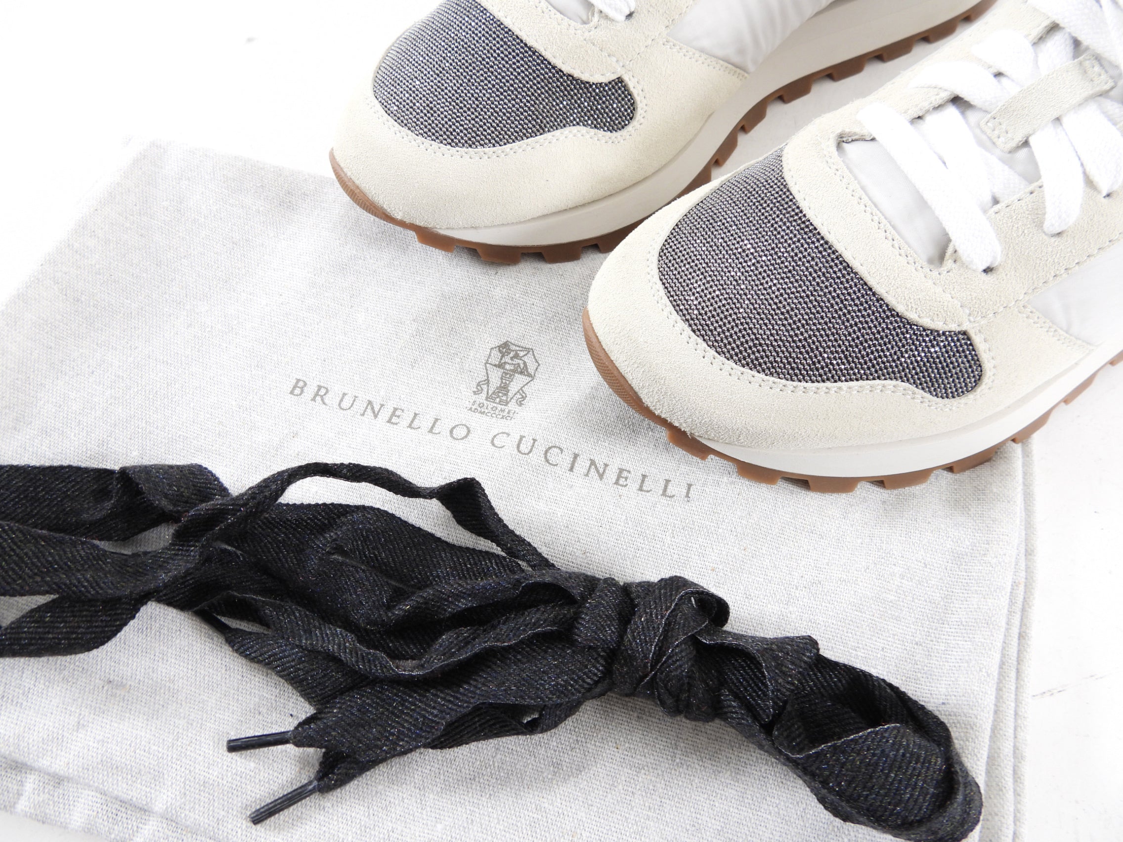 Brunello Cucinelli Off White Leather Nylon Monili Sneakers - 40