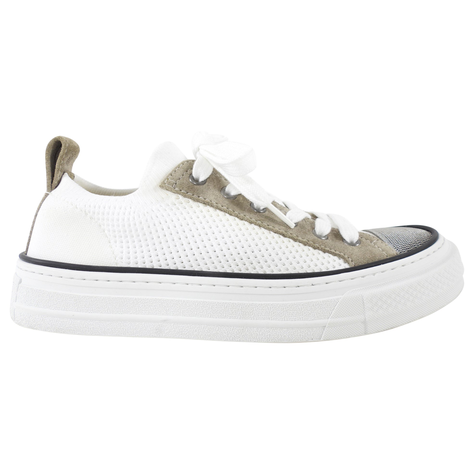 Brunello Cucinelli White Knit Low Top Sock Sneaker - 37