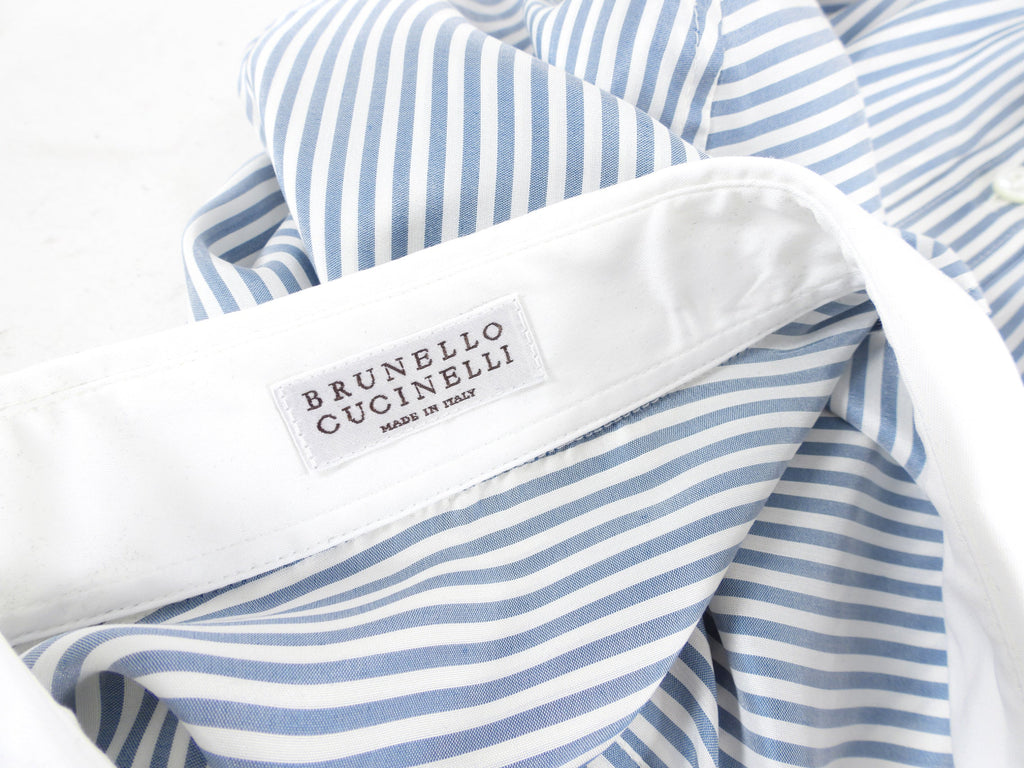 Brunello Cucinelli Blue and White Pin Stripe Silk Shirt - S