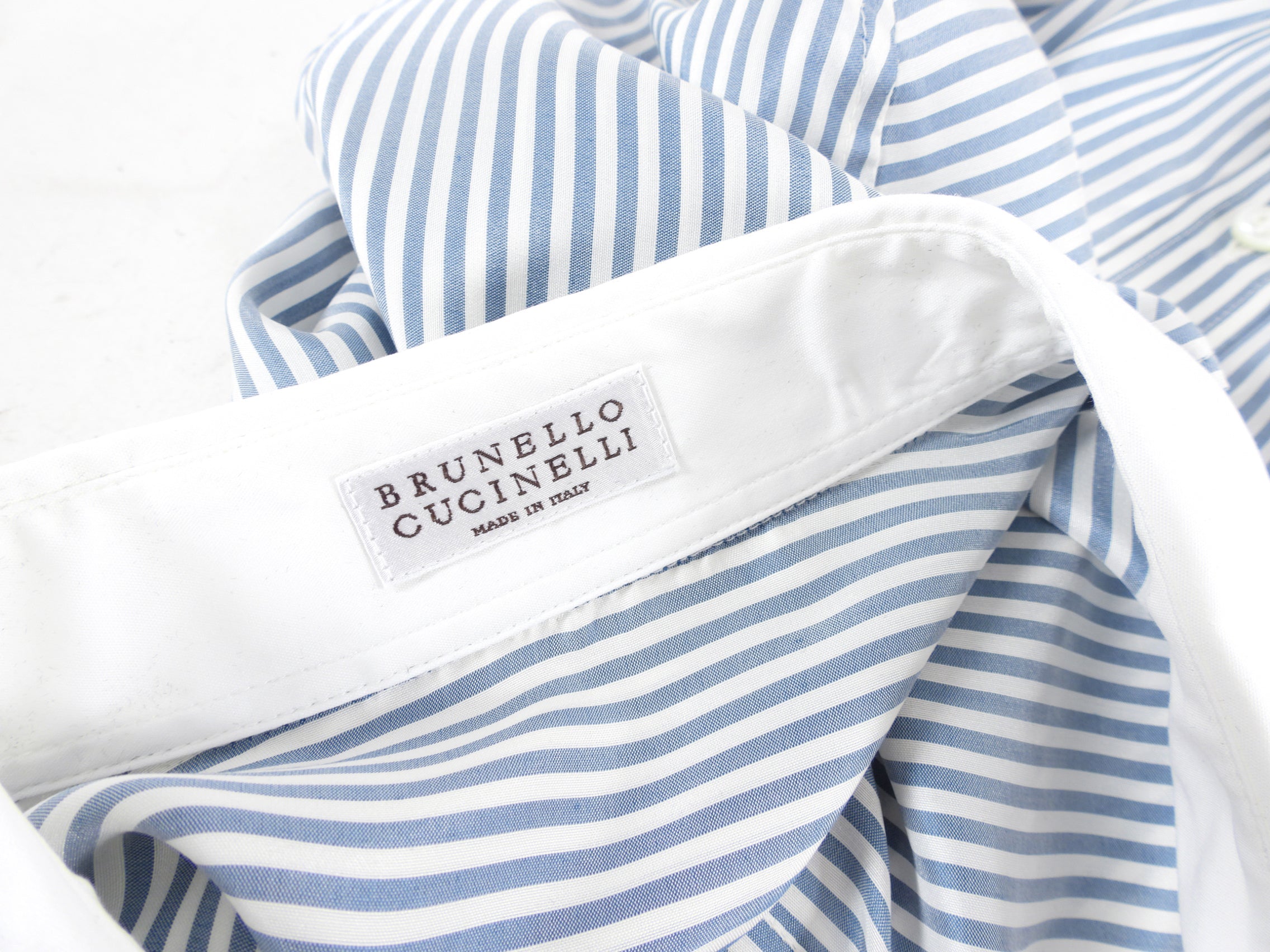 Brunello Cucinelli Blue and White Pin Stripe Silk Shirt - S