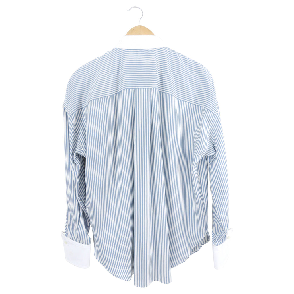 Brunello Cucinelli blue and Wihte Striped Shirt with French Cuffs - M