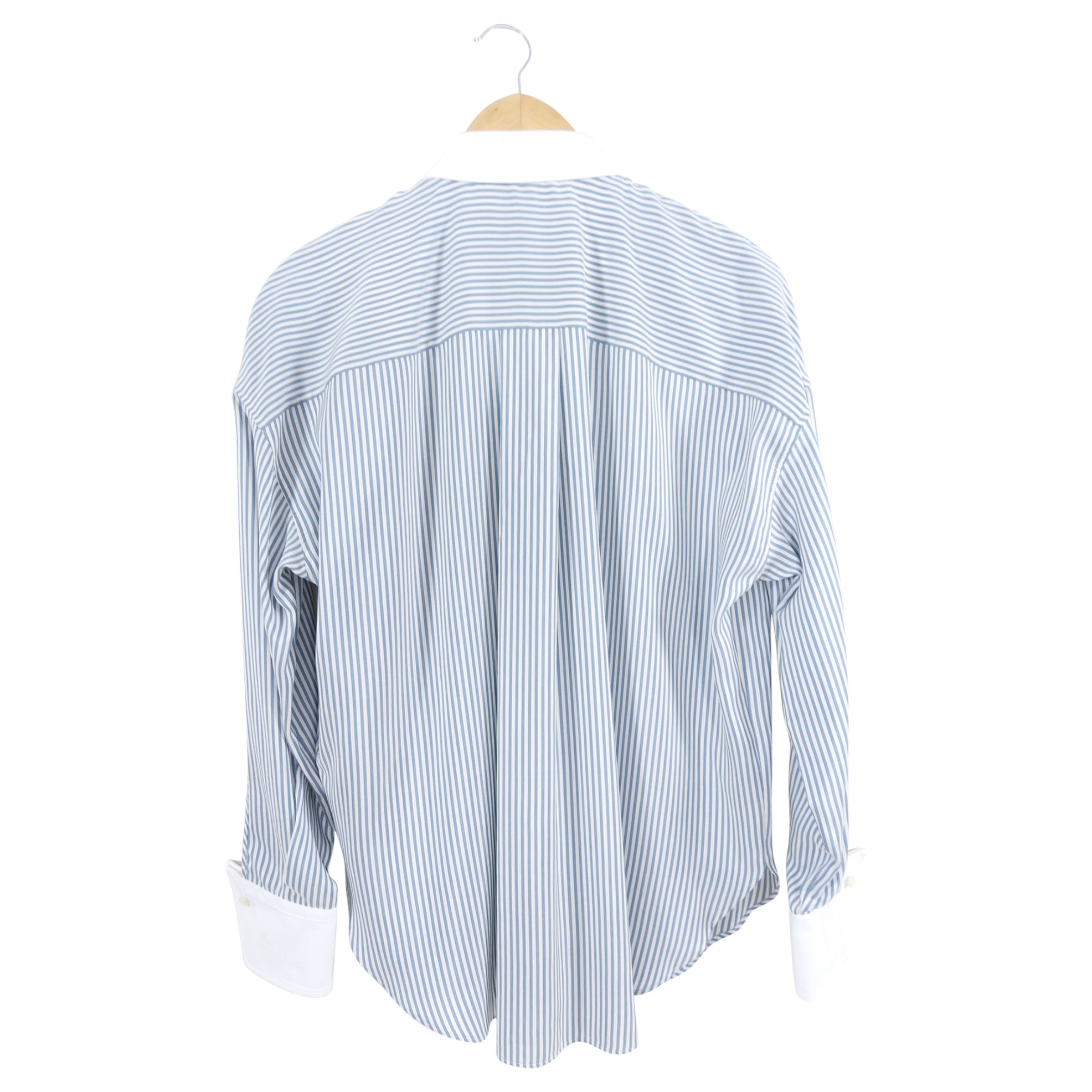 Brunello Cucinelli blue and Wihte Striped Shirt with French Cuffs - M