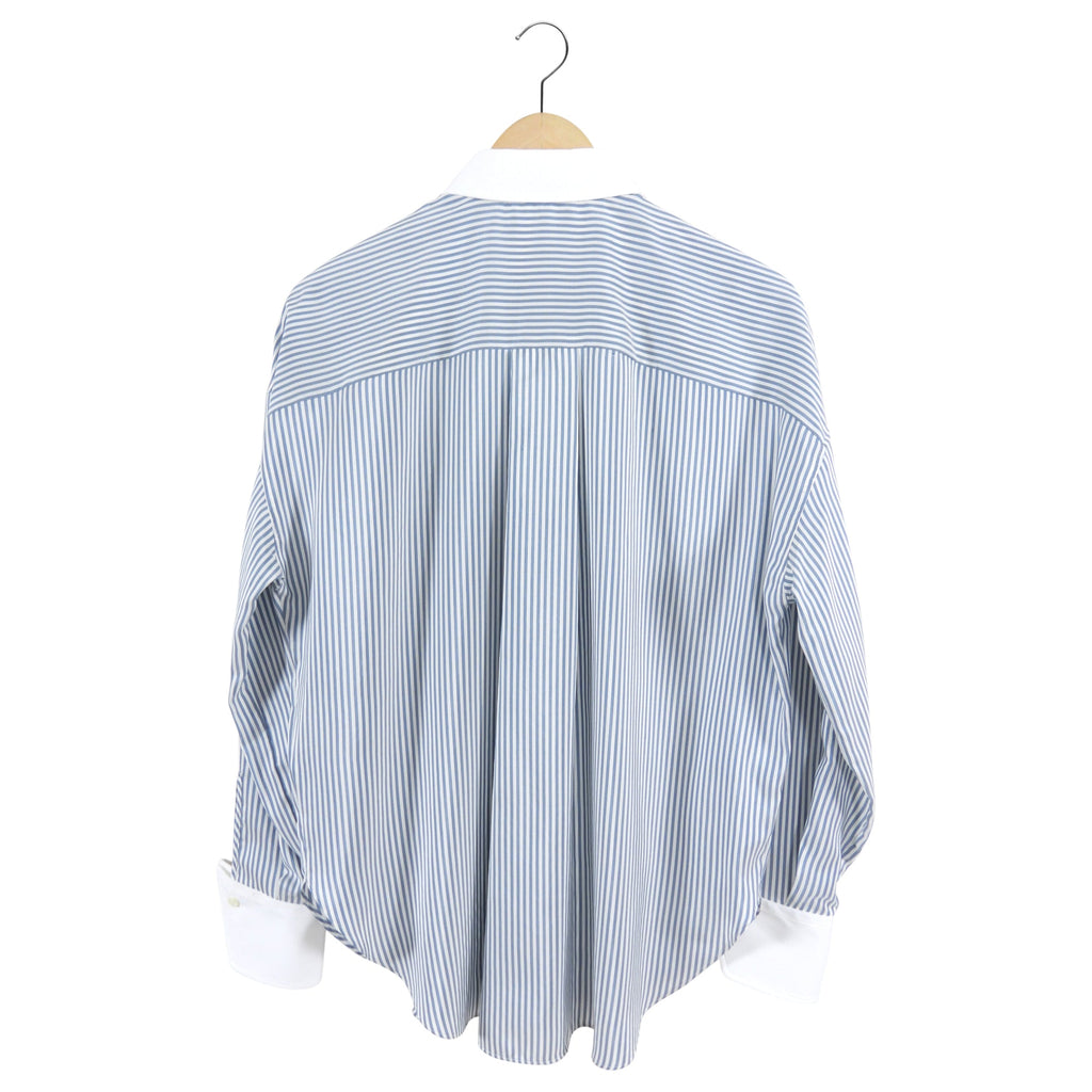 Brunello Cucinelli Blue and White Pin Stripe Silk Shirt - S