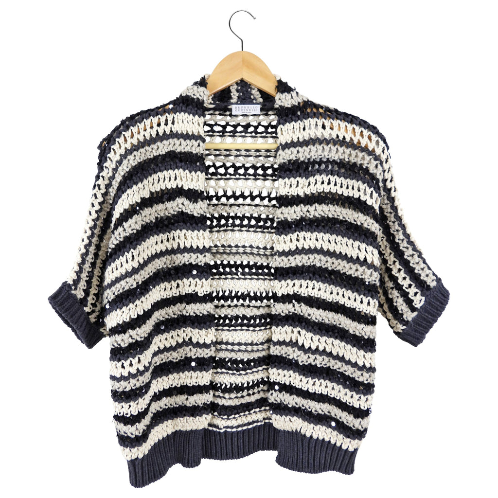 Brunello Cucinelli short sleeve Sequin Knit Stripe igan - XXS