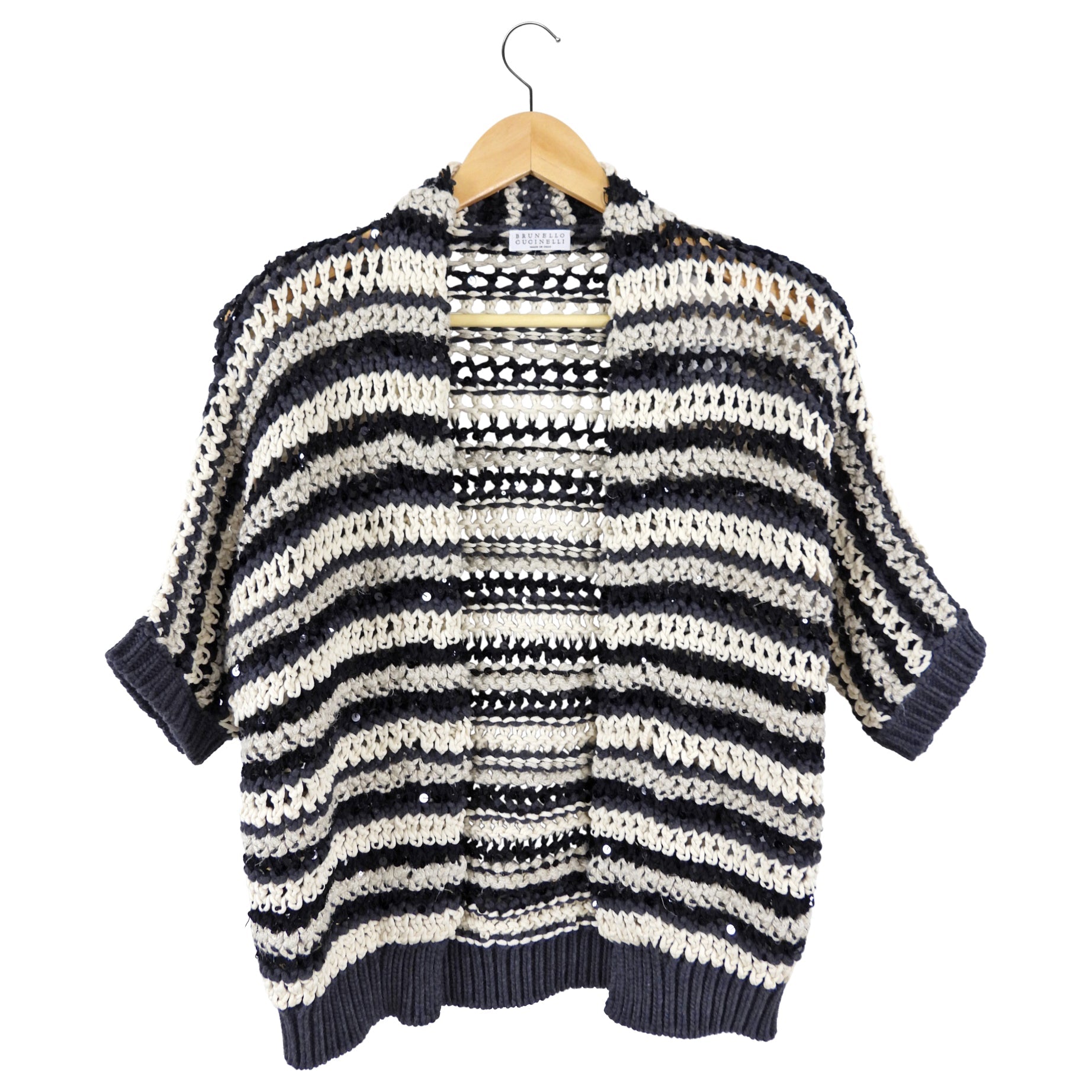 Brunello Cucinelli short sleeve Sequin Knit Stripe igan - XXS