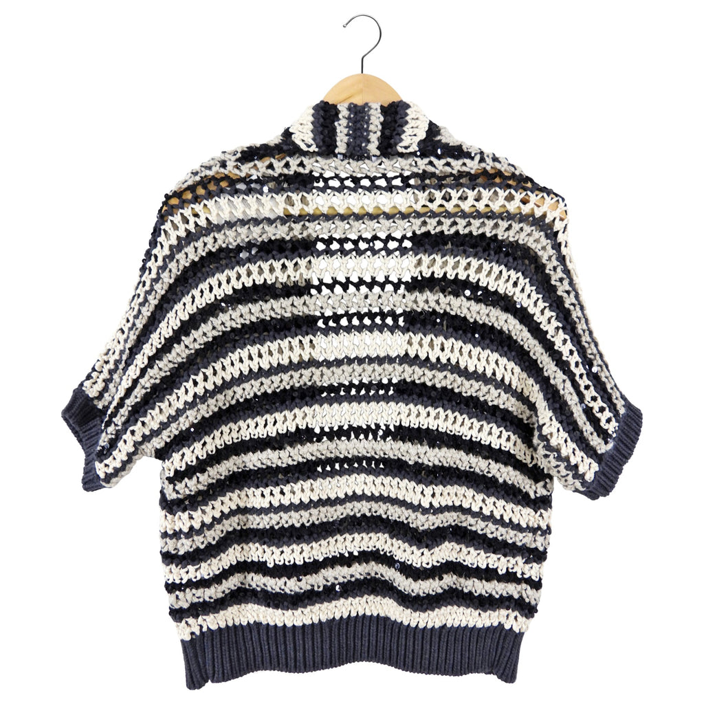 Brunello Cucinelli short sleeve Sequin Knit Stripe igan - XXS