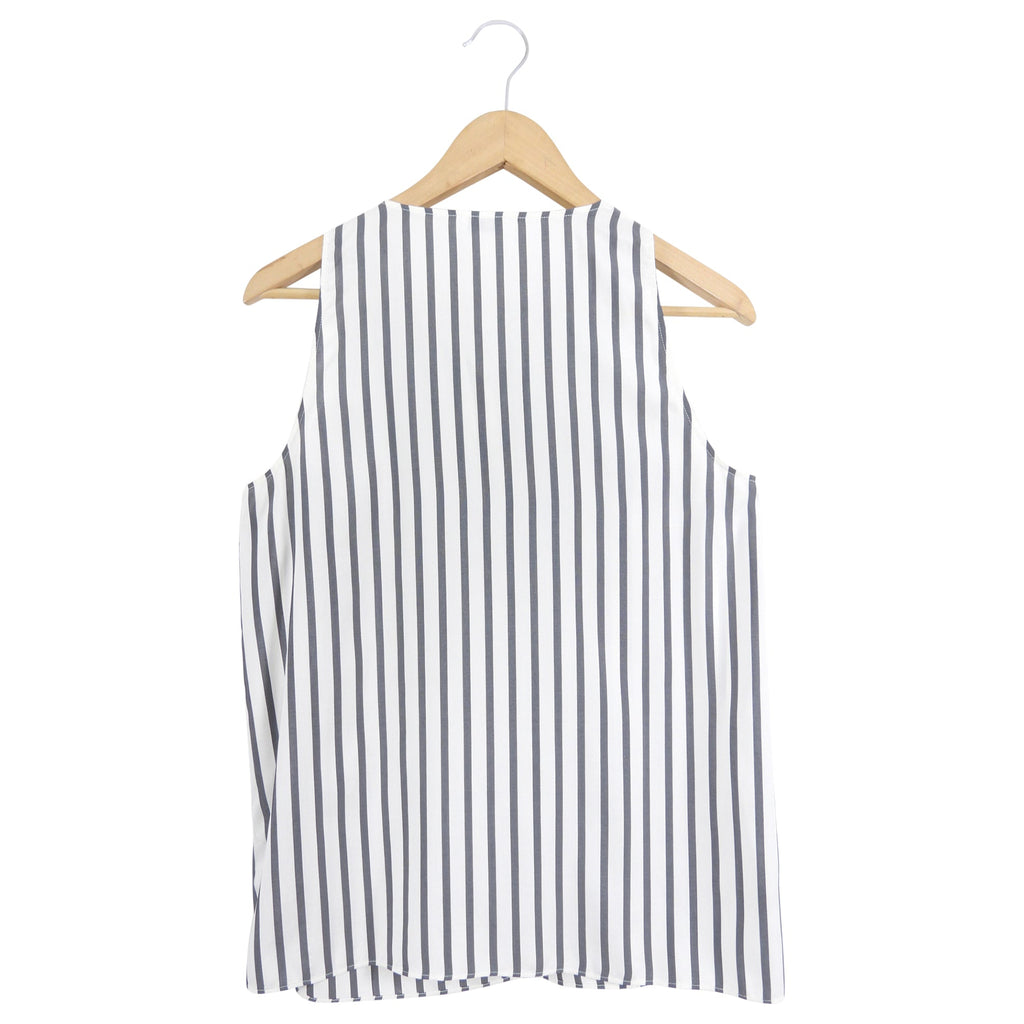 Brunello Cucinelli Grey Ivory Stripe Silk Sleeveless Top - M