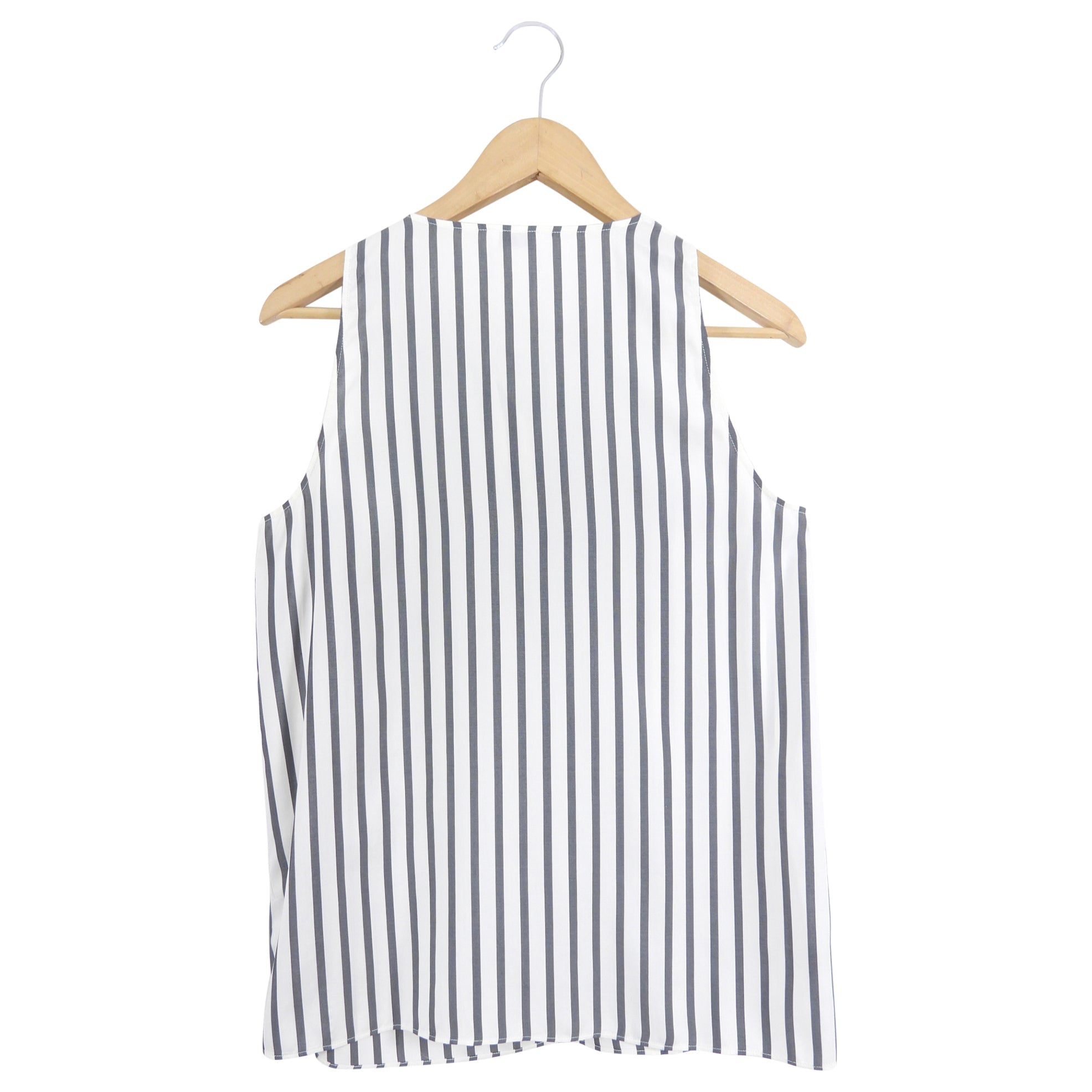 Brunello Cucinelli Grey Ivory Stripe Silk Sleeveless Top - M