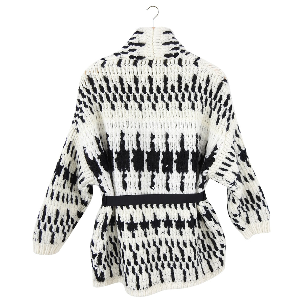 Brunello Cucinelli Black Ivory Chunky Belted Sweater Coat - XS / S