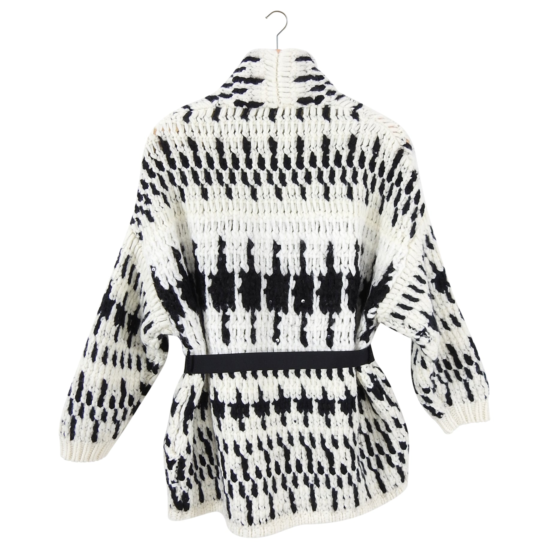 Brunello Cucinelli Black Ivory Chunky Belted Sweater Coat - XS / S