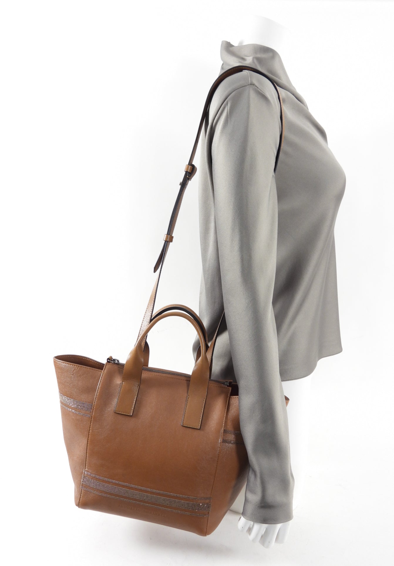 Brunello Cucinelli Brown Monili Two Way Satchel Bag