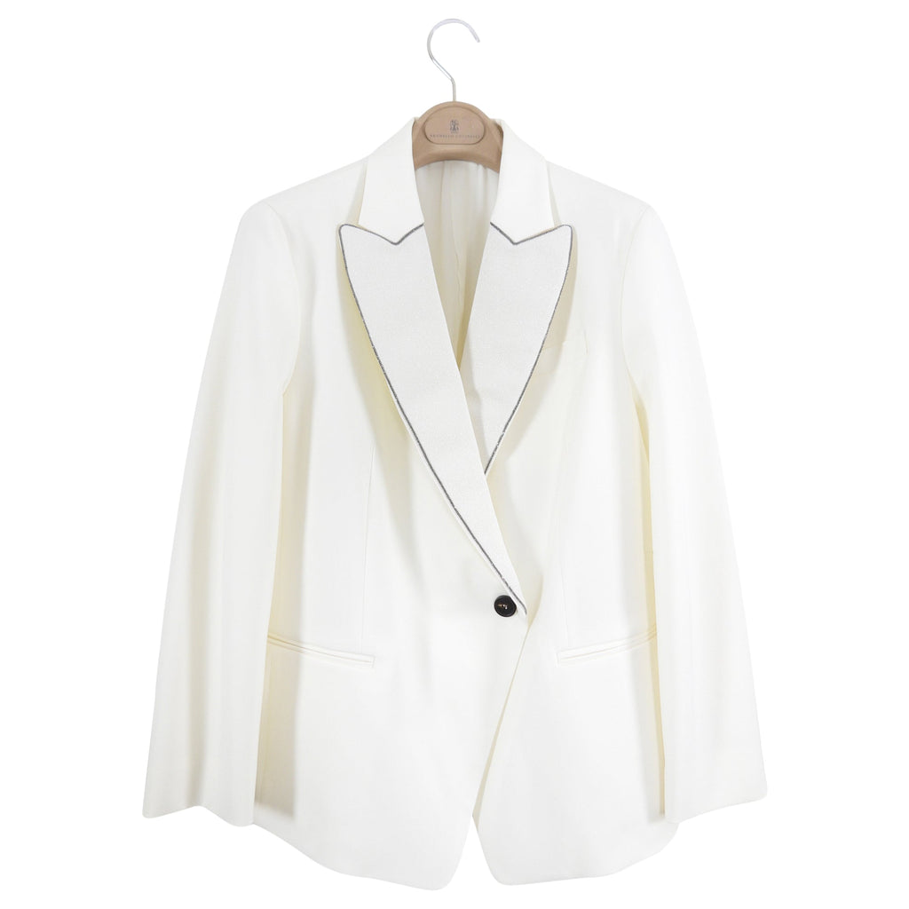 Brunello Cucinelli Ivory Tux Blazer with Monili Trim - IT44 / USA 8